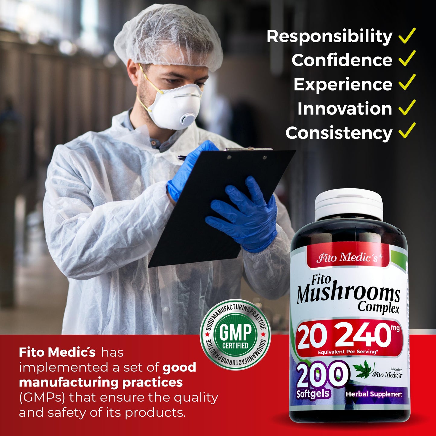 FITO MEDIC'S Lab Mushroom Complex Supplement, 18 Species Blend, Softgel, 200 Softgels