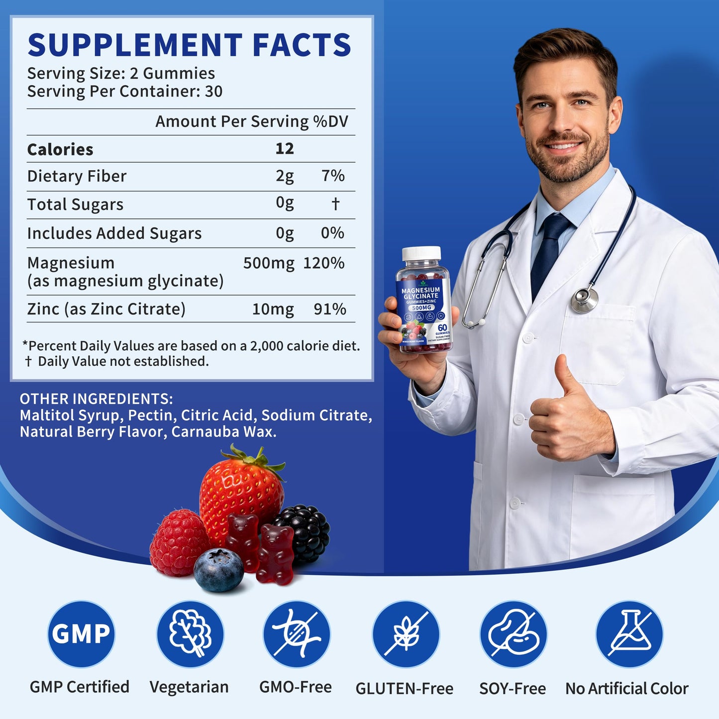 PureBalm Magnesium Glycinate Gummies 500mg with Zinc, 120 Gummies