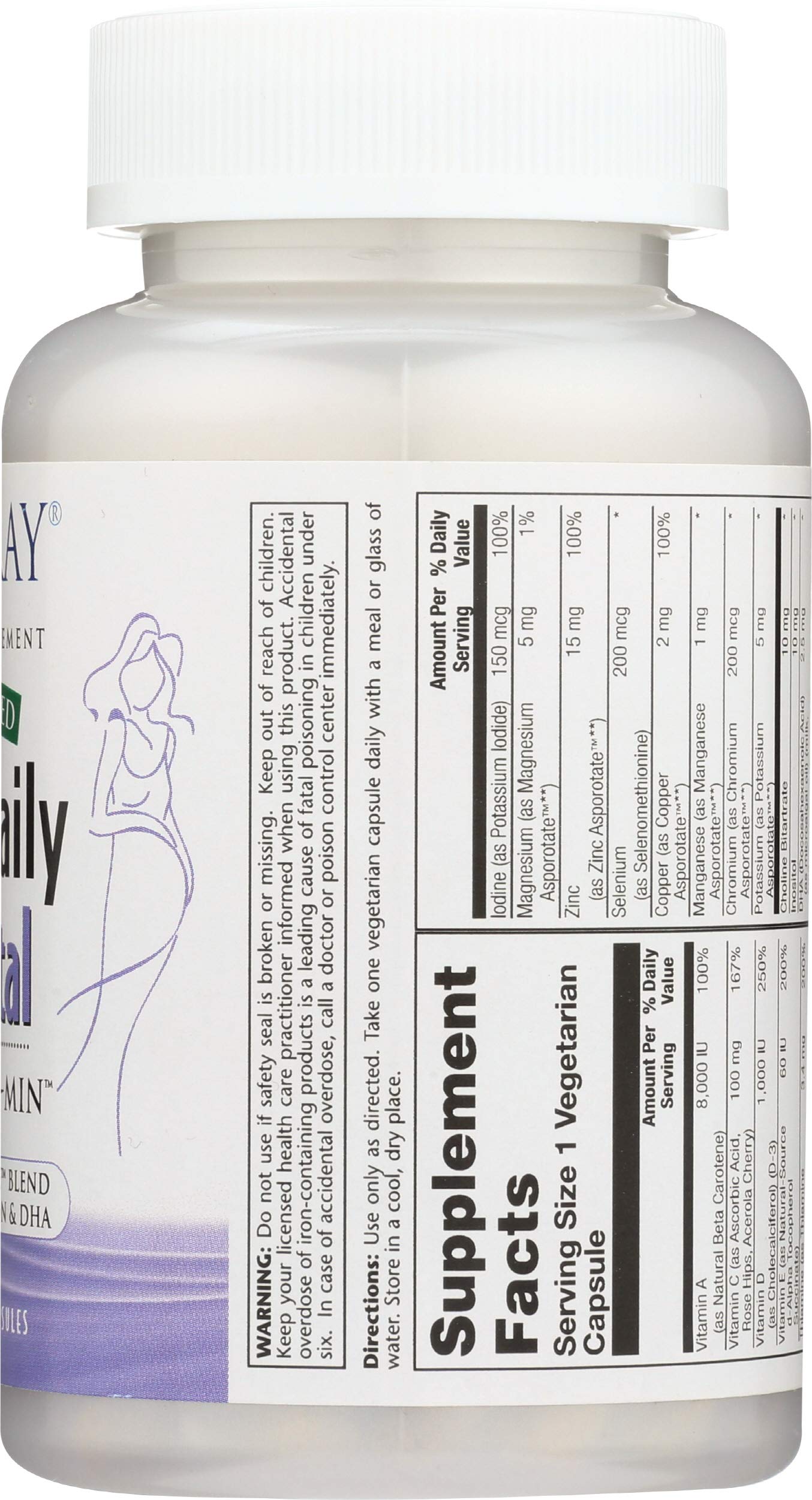 SOLARAY Food-Based Prenatal Multivitamin + Morning Ease Blend, Folic Acid, Iron & DHA, Once Daily, 90 Vegetarian Capsules