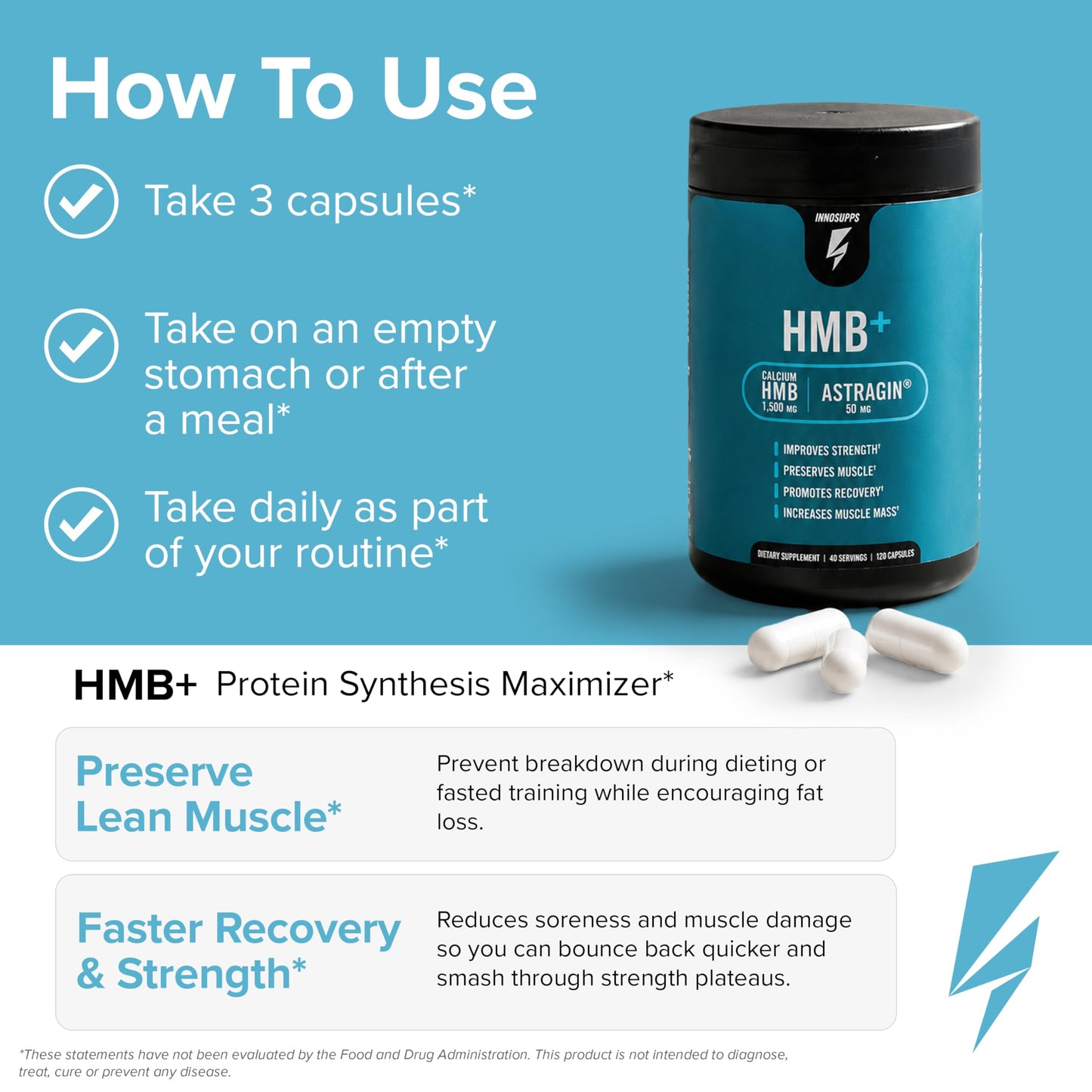 InnoSupps HMB+ Veggie Capsules, 120 Count