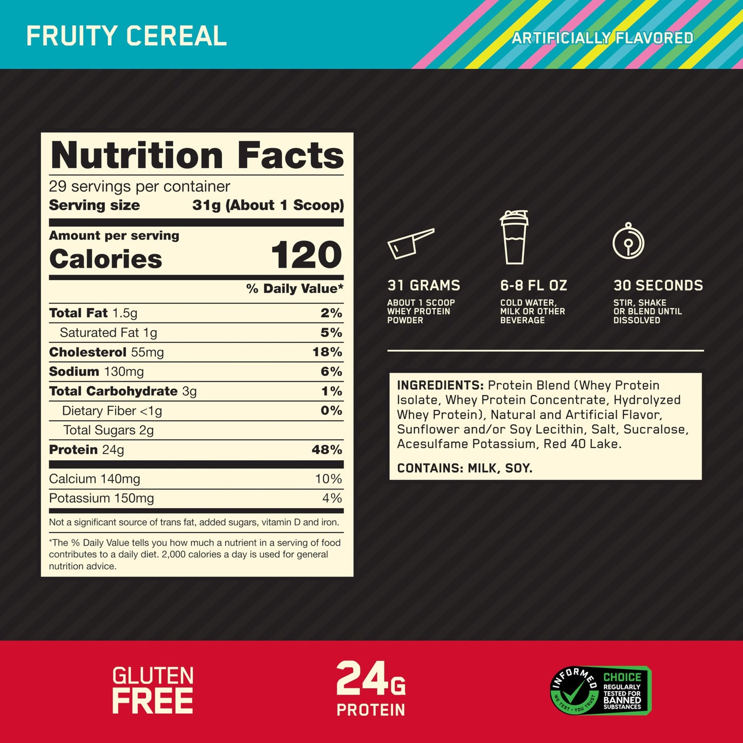 Optimum Nutrition Gold Standard 100% Whey Protein Powder, Fruity Cereal, 32 Servings