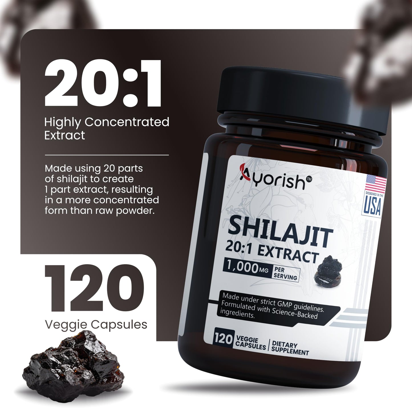Ayorish Pure Shilajit Capsules 120 Count