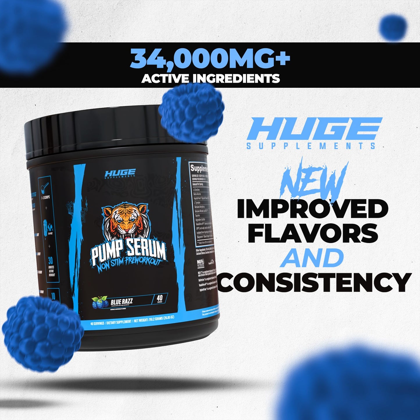 Huge Supplements Pump Serum Non-Stim Pre-Workout, Powder, 40 Servings