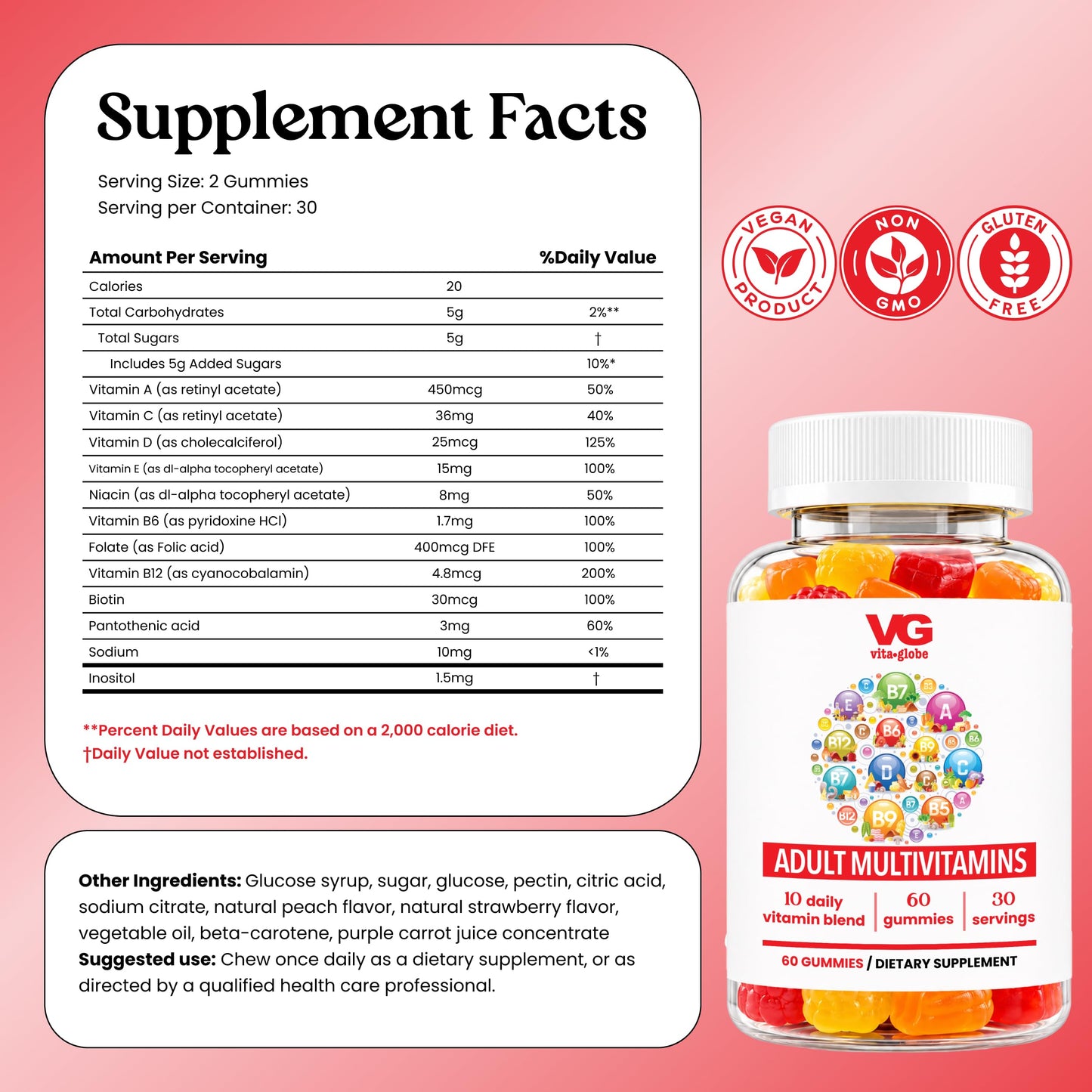VITA GLOBE Adult Multivitamin Gummies 60 Gummies