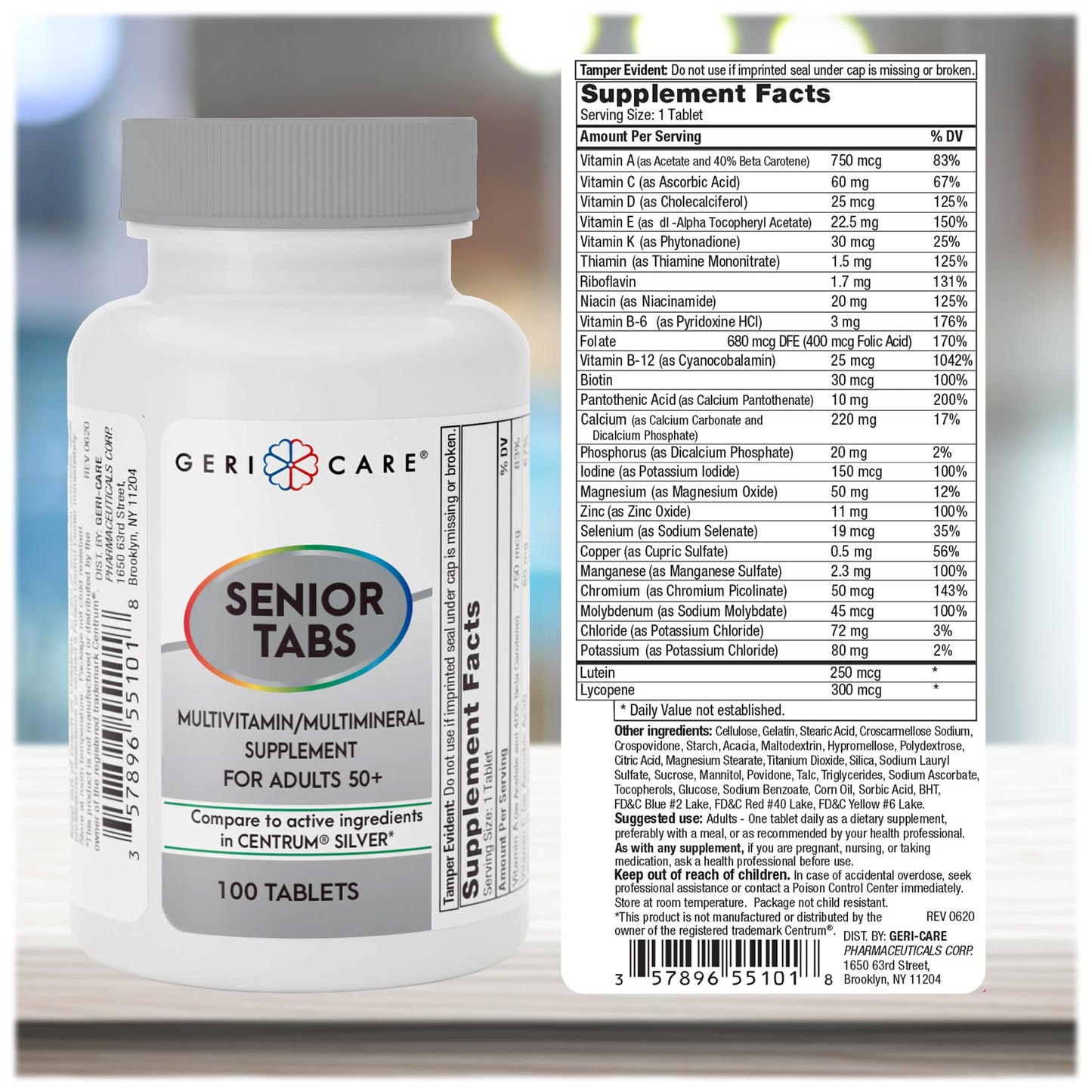 GeriCare Senior Tab 50+ Multivitamin and Minerals Tablets, 100 Count