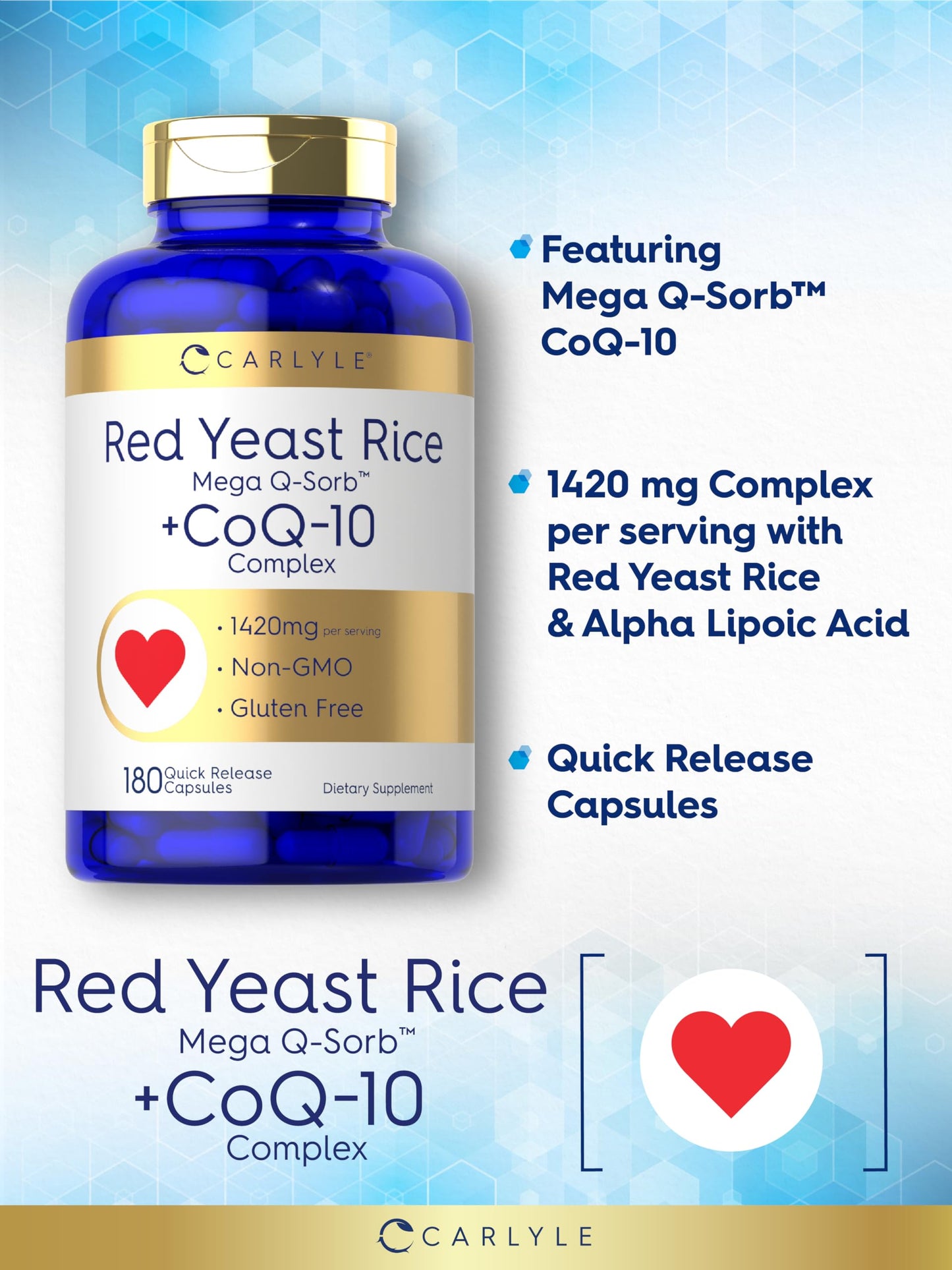 Carlyle Red Yeast Rice with CoQ10 Complex Capsules, 180 Capsules