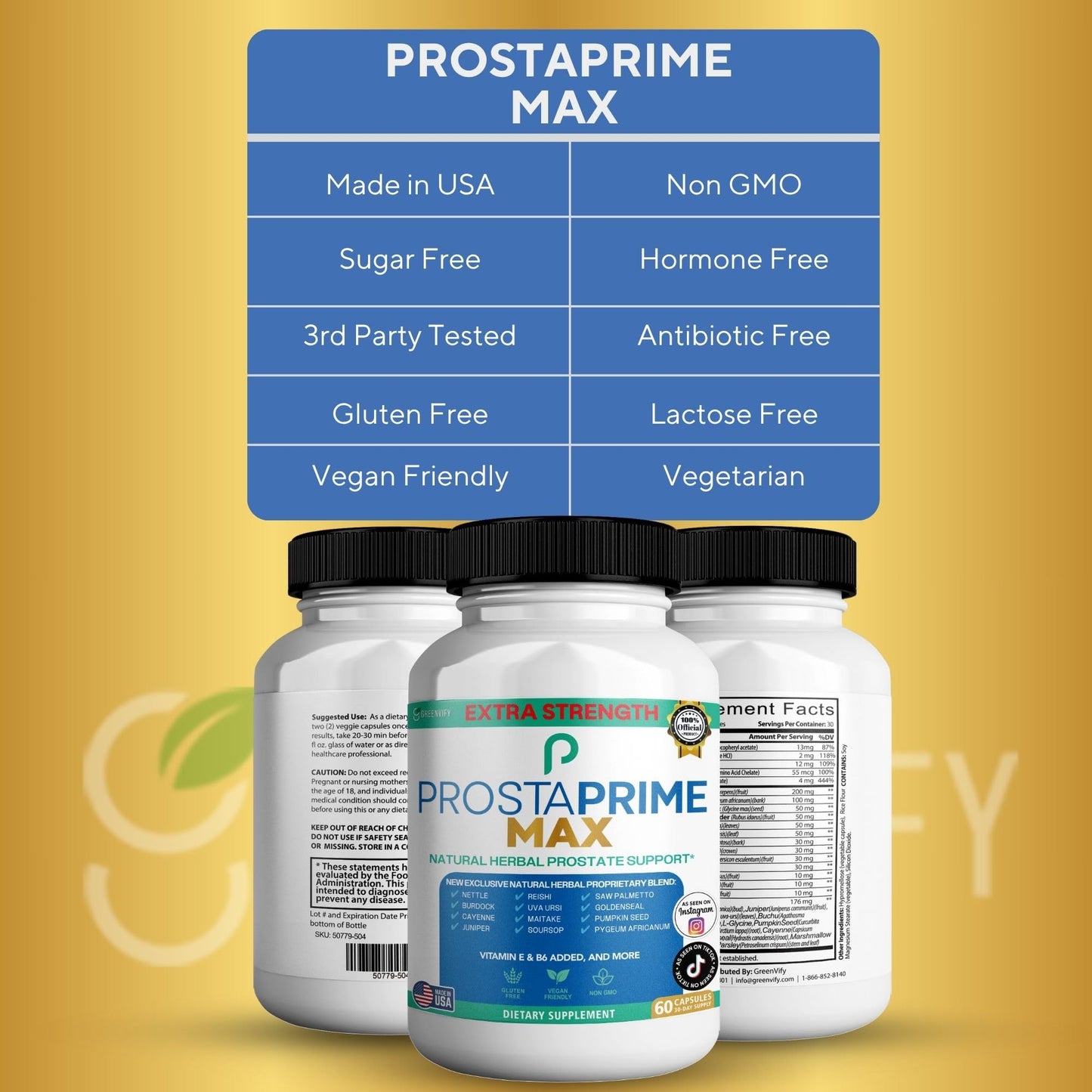 GREENVIFY Prostaprime Max Natural Prostate Support Supplement Capsule, 60 Count