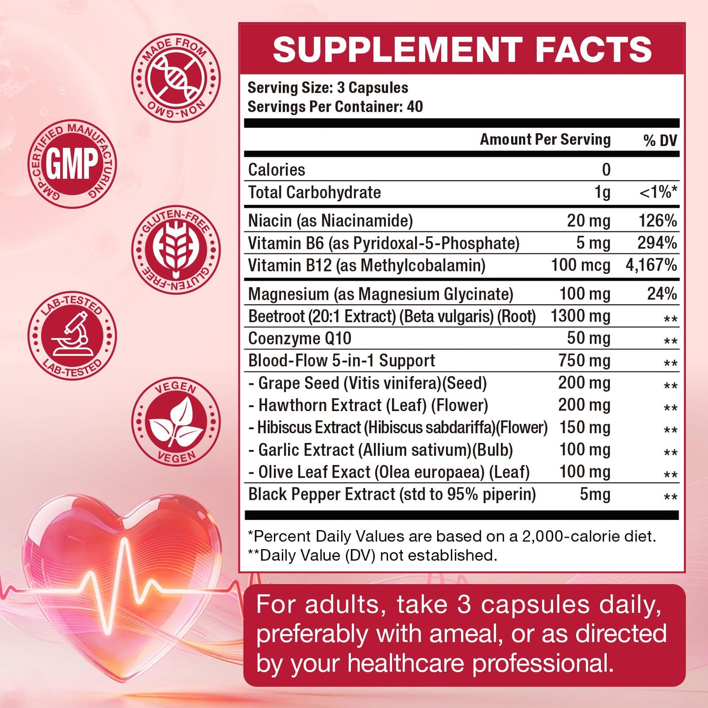 Totaria Beetroot Capsules 2230mg Support Blood Pressure & Heart Health, Nitric Oxide Supplement with Grape Seed, Hawthorn, Garlic & CoQ10, Blood Flow Beet Root Powder, 120 Count
