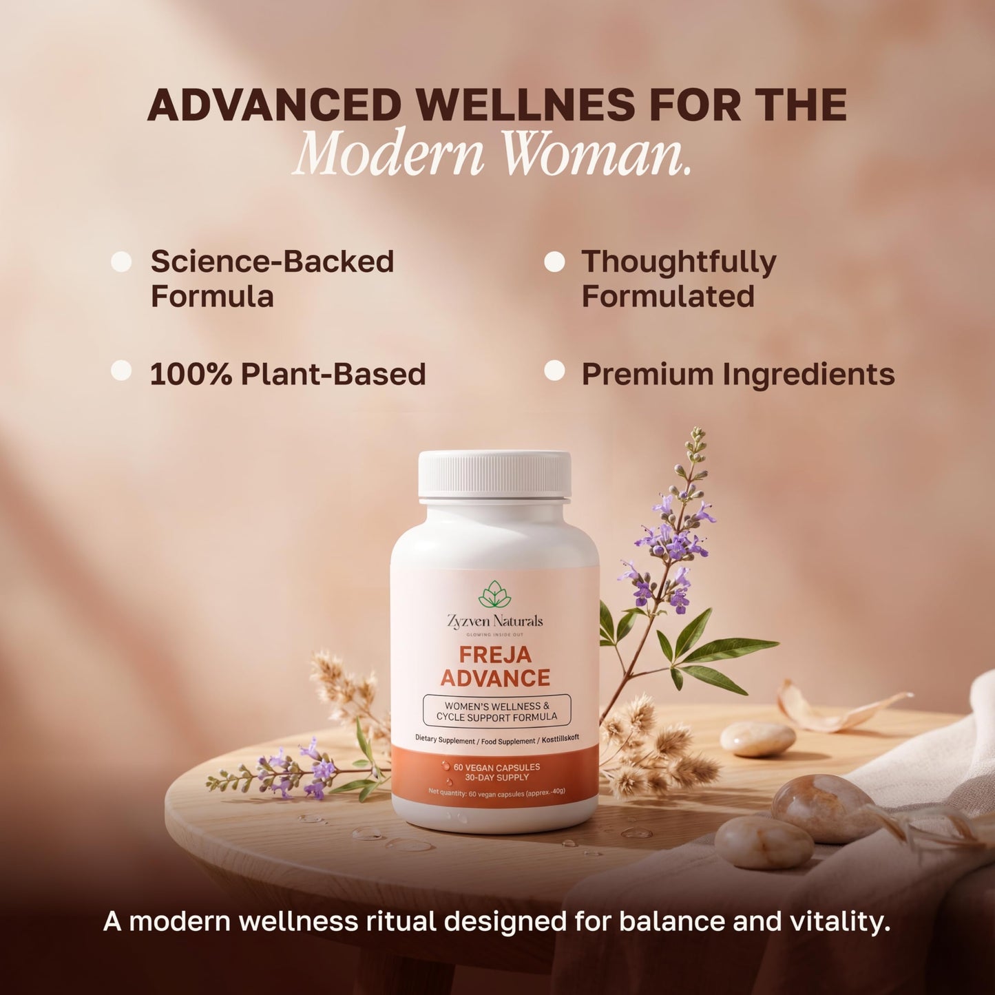 Zyzven Naturals Freja Advance Women’s Wellness Supplement, Myo-Inositol Complex with Vitex, Maca, Shatavari, NAC, Zinc & Chromium, Daily Herbal Nutritional Support, Vegan Non-GMO, 60 Capsules