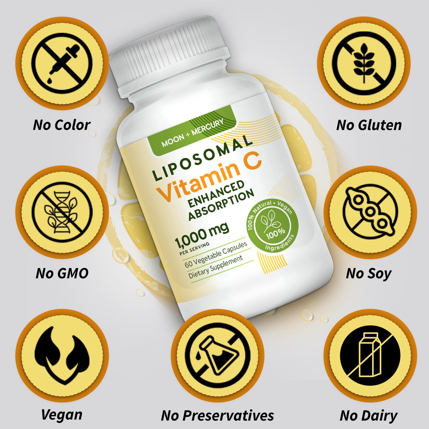 Moon + Mercury Liposomal Vitamin C 1000mg Capsules, 60 Count