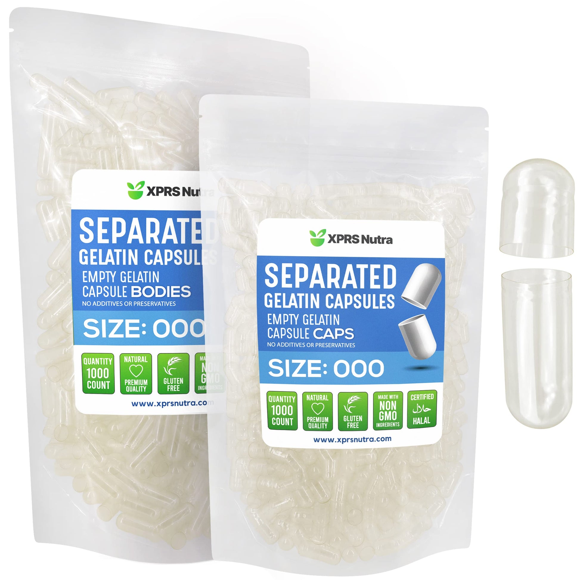 XPRS Nutra Separated Empty Clear Gelatin Capsules, 1000 Count