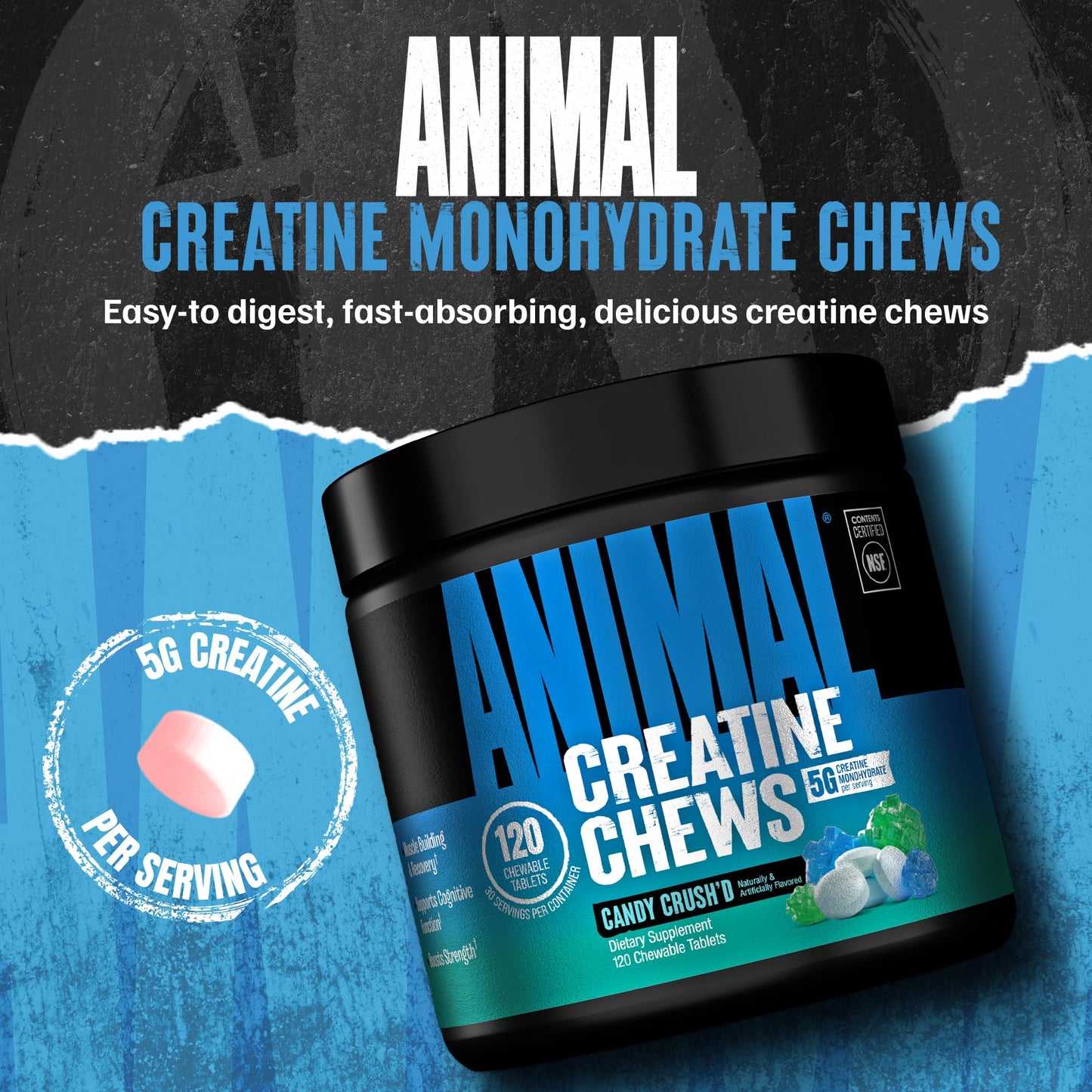 Animal Creatine Monohydrate Chewable Tablets, 120 Count
