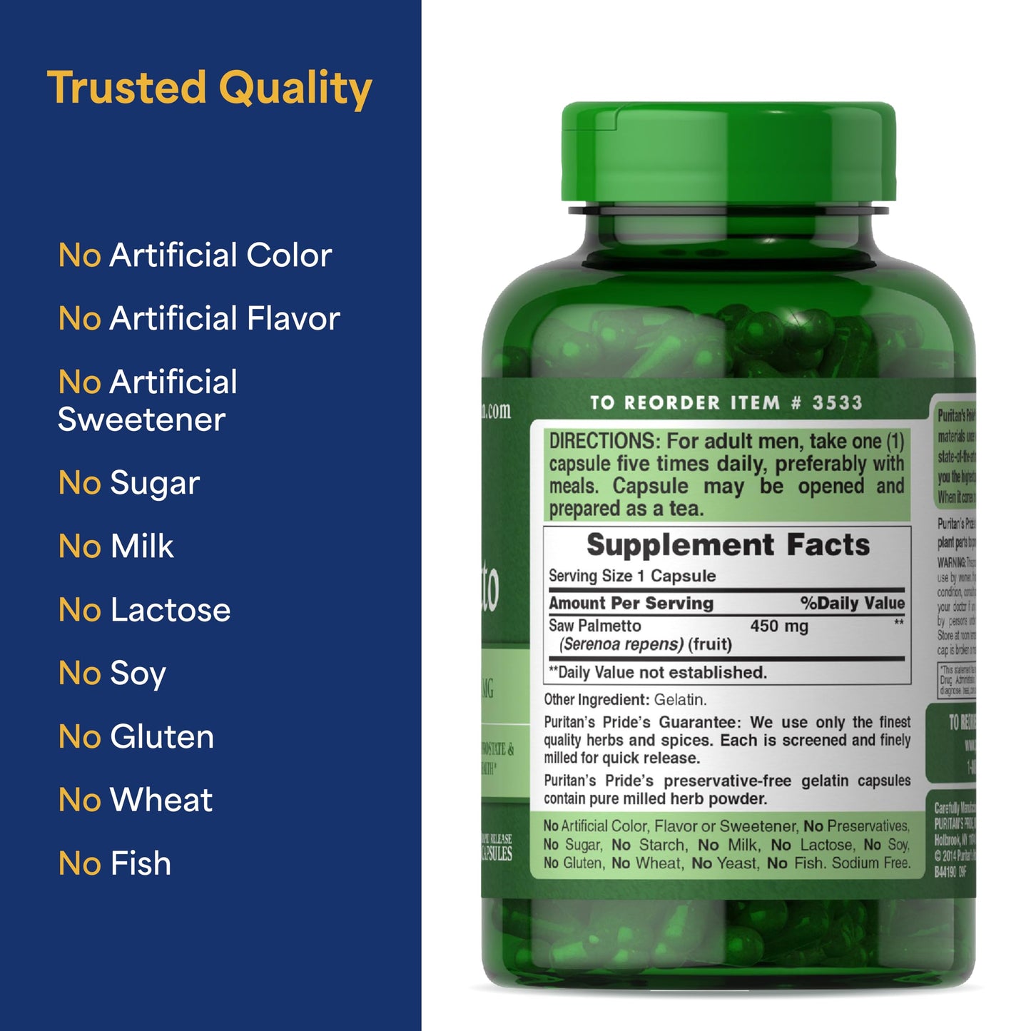 Puritan's Pride Flow Guard Saw Palmetto Extract 450mg 200 Softgels