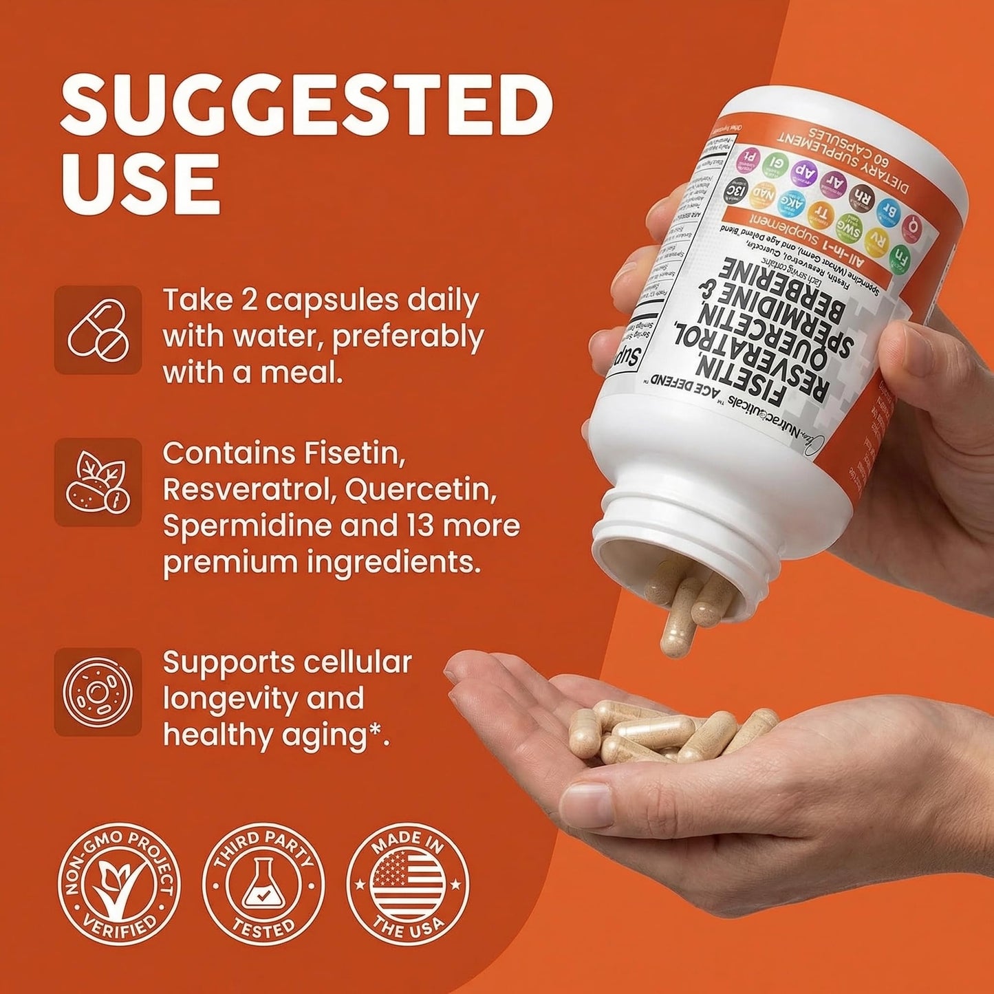 Clean Nutraceuticals Fisetin Quercetin Resveratrol Spermidine - Longevity Supplement with NAD Berberine Apigenin Capsules 60 Count