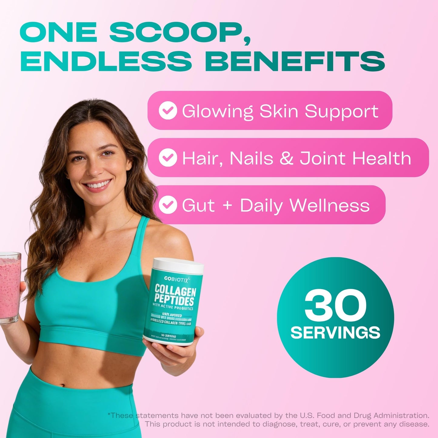 GOBIOTIX Collagen Peptides Powder with Probiotics, Biotin & Hyaluronic Acid - Hydrolyzed Collagen Supplement for Women - Hair Skin Nails, Joint & Digestive Health - Type I & III - 11.11 Ounce, 30 Servings