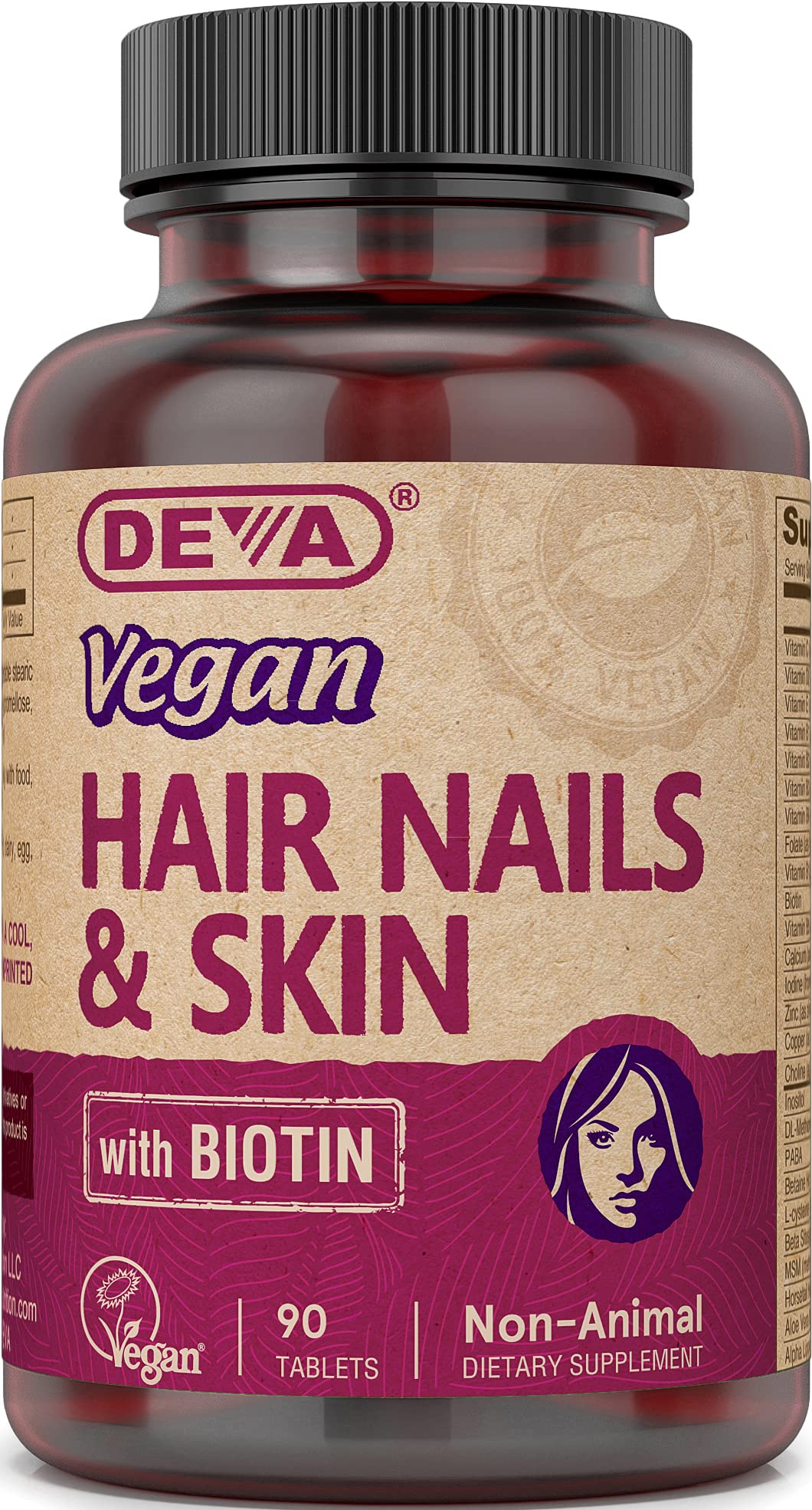 DEVA Vegan Hair, Nails & Skin Vitamins & Minerals with Biotin, 90 Capsules