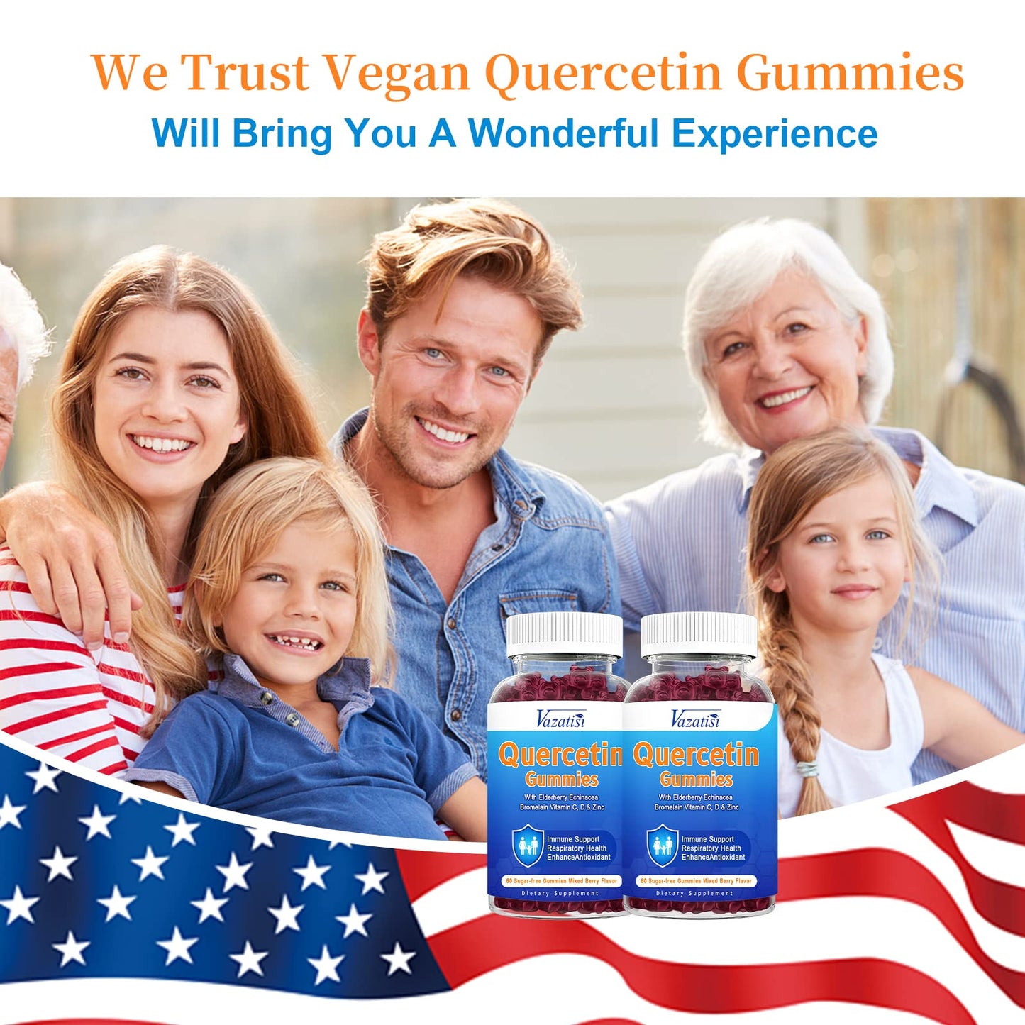 Vazatisi Quercetin with Bromelain Gummies, Vitamin C, Zinc & Elderberry for Immune Support, Mixed Berry, 120 Gummies