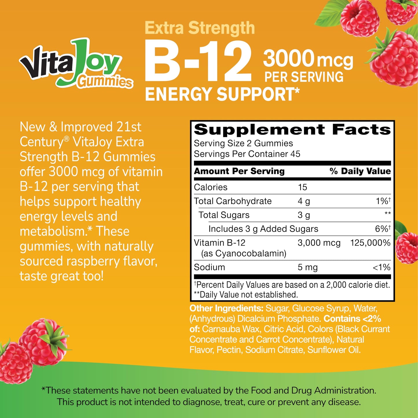 21st Century Vitamin B12 Gummies 3000 mcg, Extra Strength, Energy & Nerve Support, Raspberry, 90 Gummies