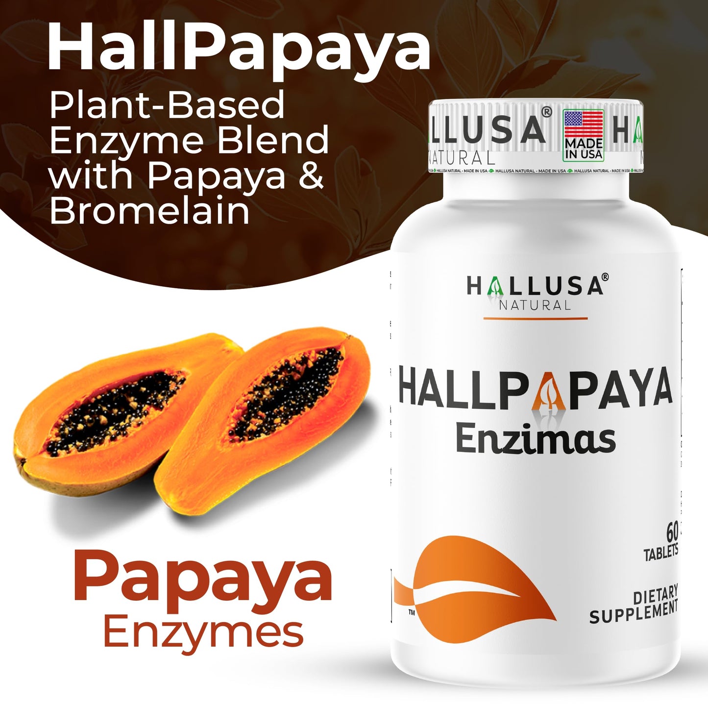 Hallusa Natural Papaya Enzyme Tablets, 60 Count