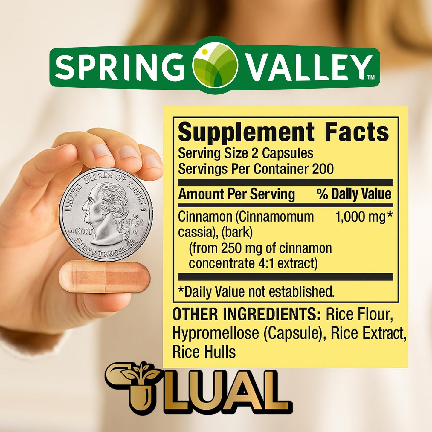 LUAL Cinnamon Supplement 1000mg Capsules, 400 Count