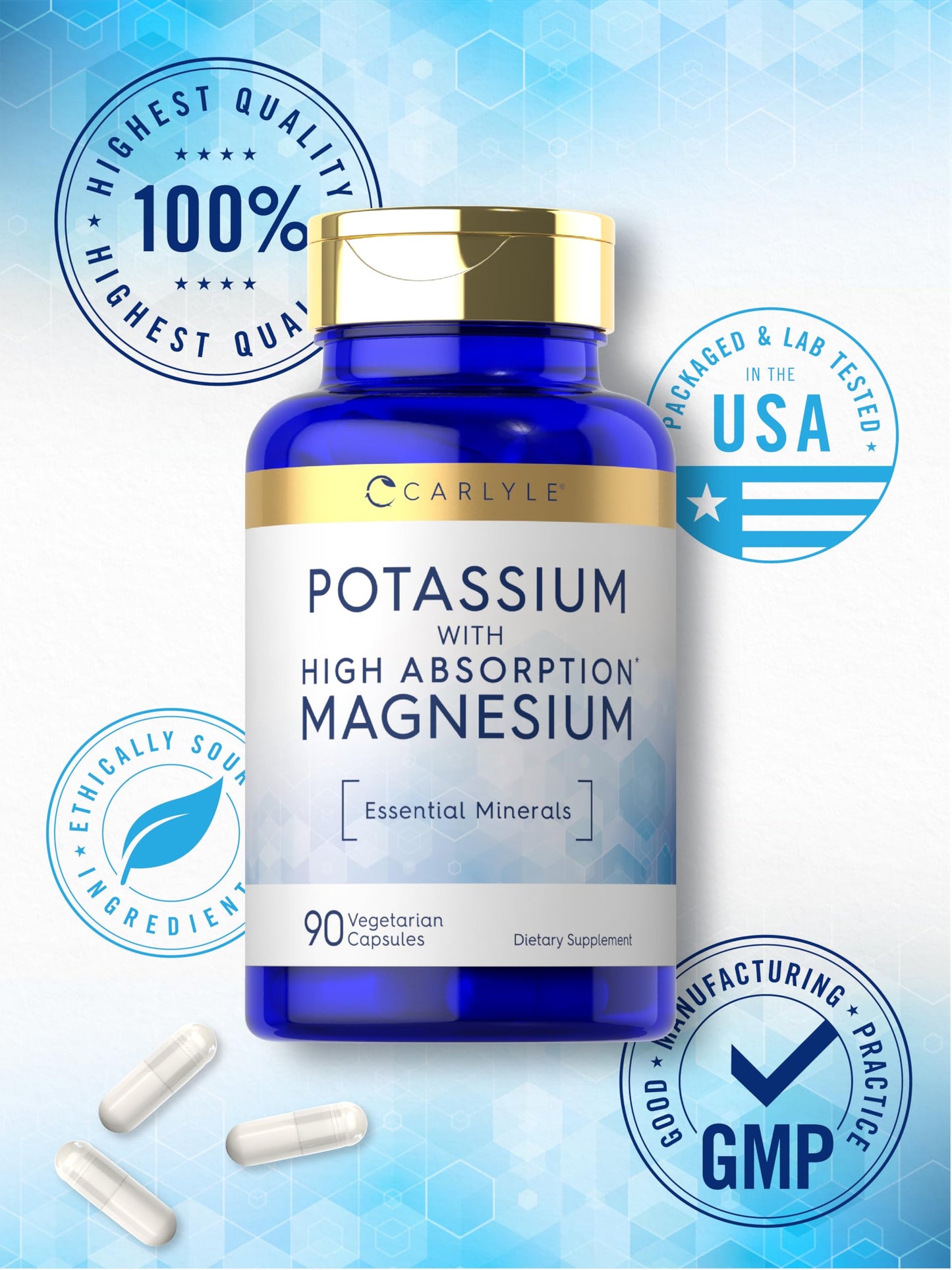 Carlyle Potassium Magnesium Supplement Capsules 90 Count