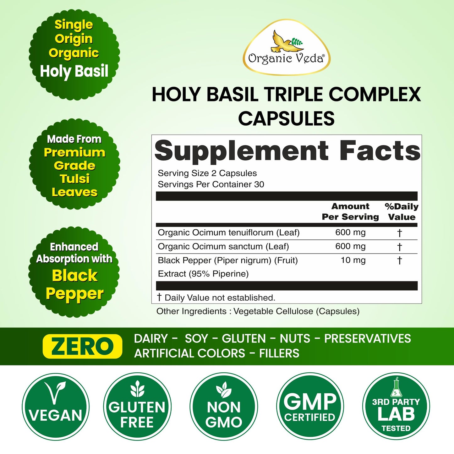 Organic Veda Holy Basil Capsules, 60 Count