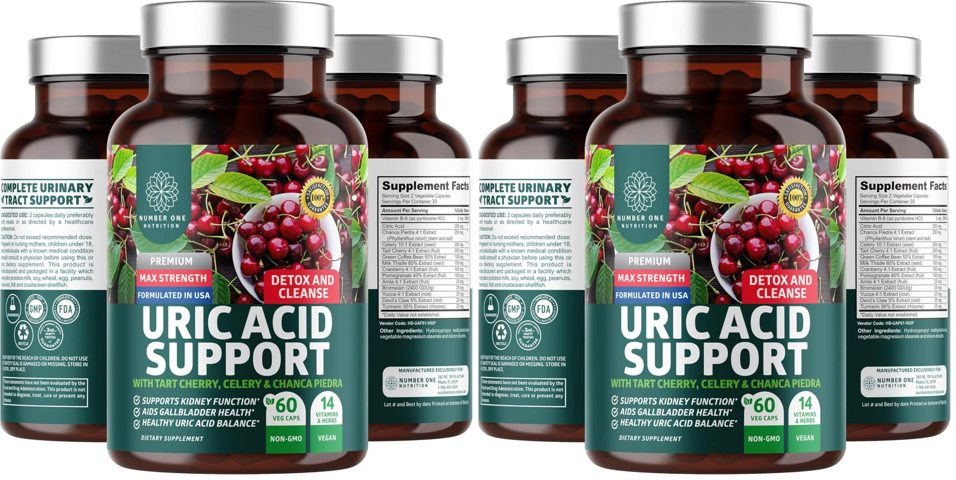 Number One Nutrition Uric Acid Support Supplement 120 Capsules