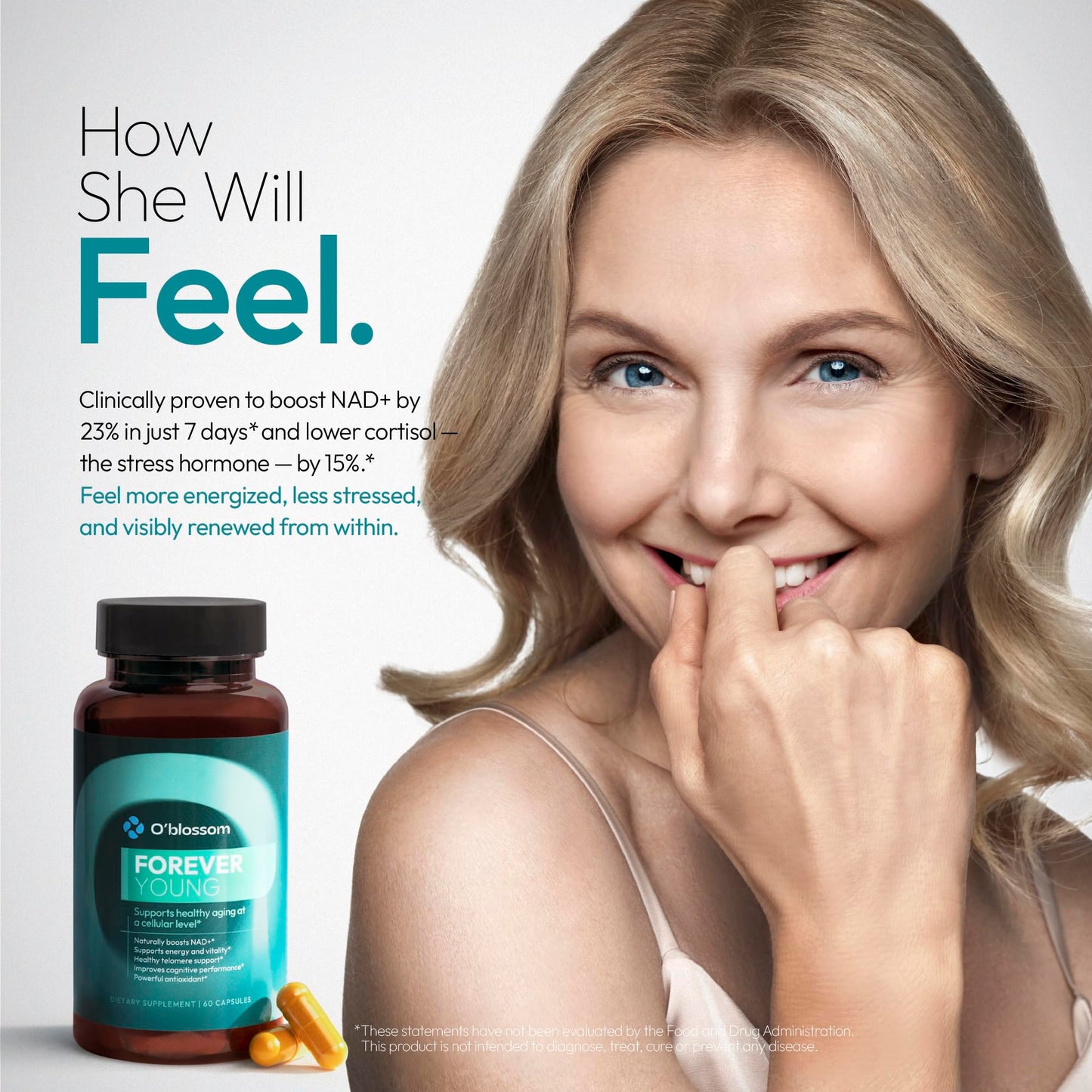 O'blossom Forever Young NAD+ Supplement NMN Resveratrol NADH Capsules 60