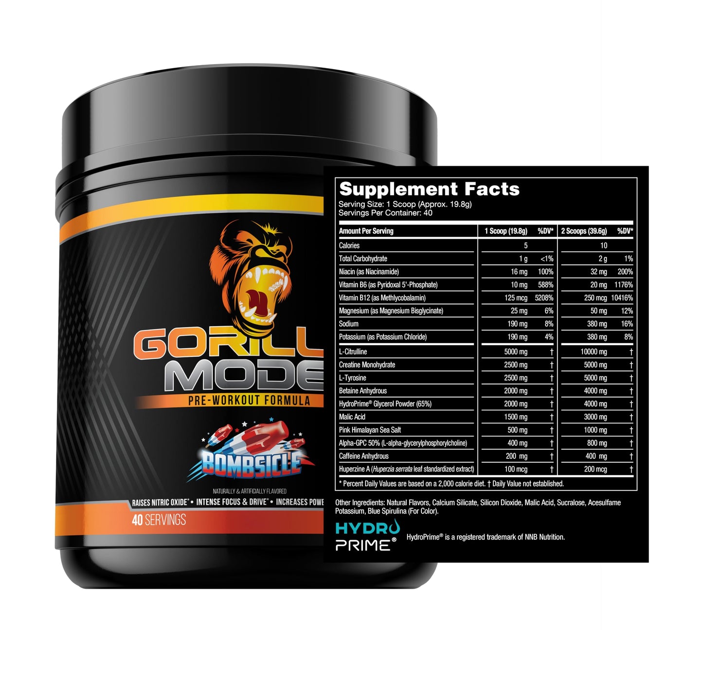 Gorilla Mind Gorilla Mode Pre Workout + HydroPrime Glycerol Pre Workout Powder Stack, 36.349 Servings