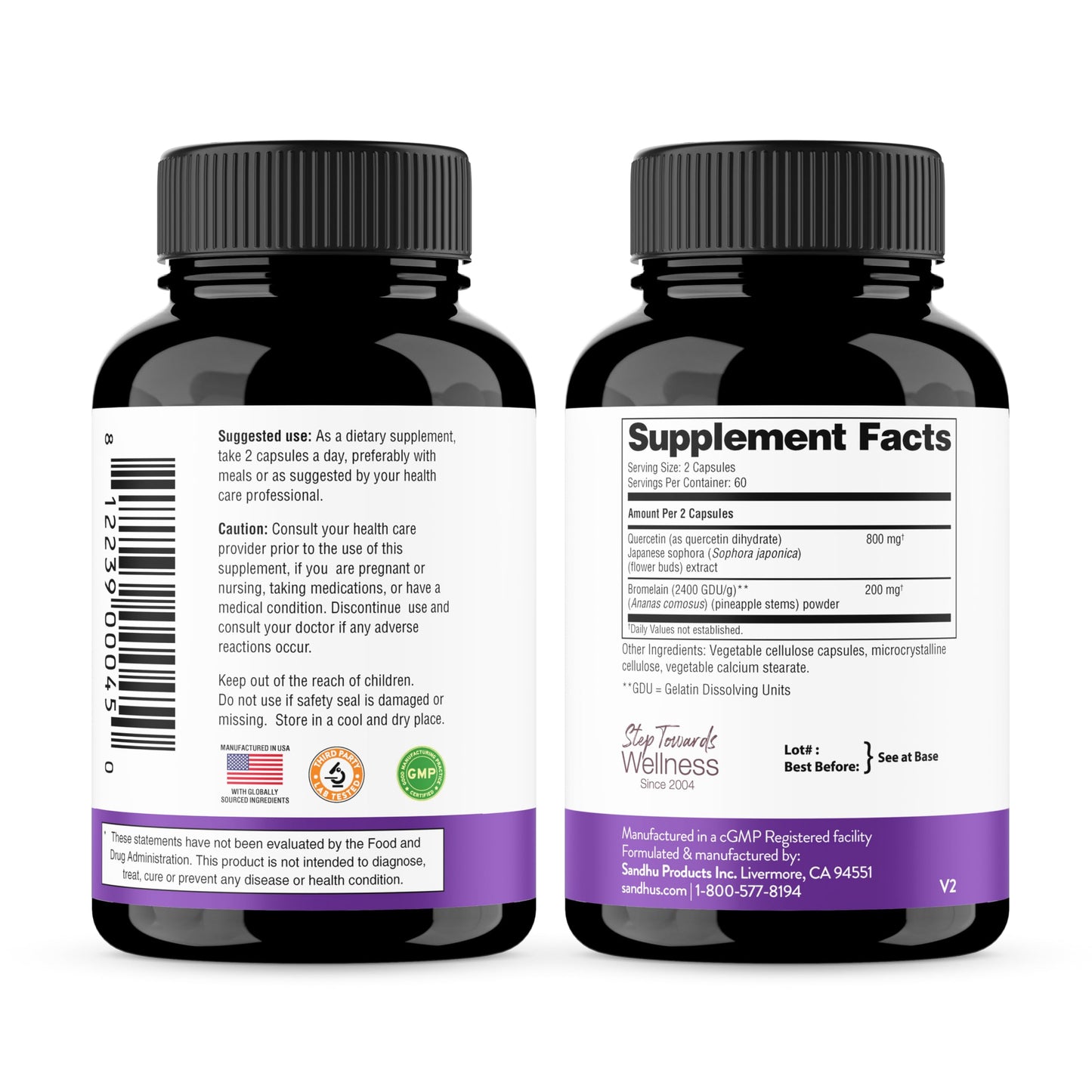 Sandhu's Quercetin with Bromelain & Magnesium Glycinate Complex Capsules, 240 Capsules