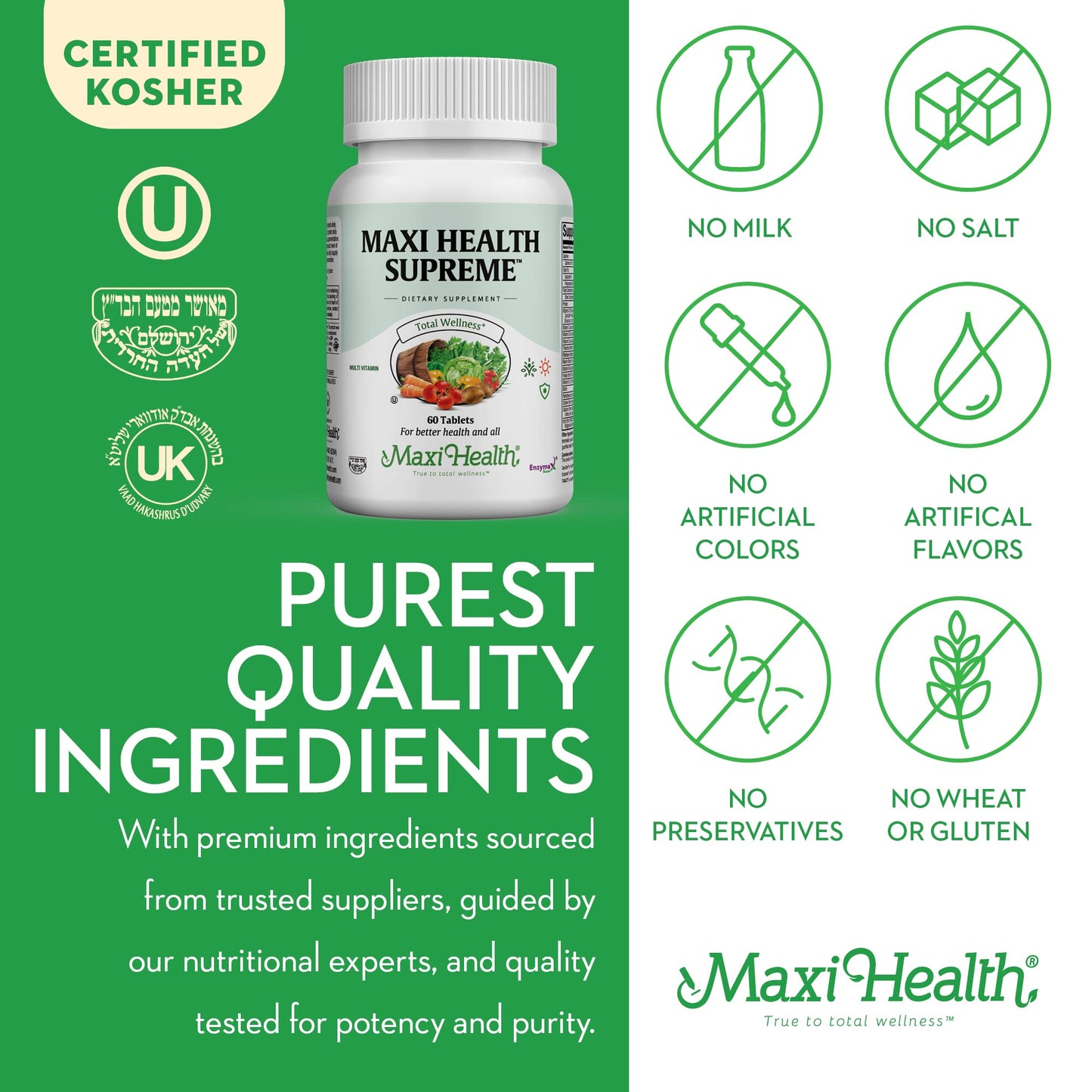 Maxi Health Multivitamin for Men & Women – Supreme High Potency Daily Multi with Minerals, CoQ10 & Antioxidants – Energy, Immune Support, Bone, Heart & Wellness – Vitamin A, C, D, E, B12, B6 & Biotin Capsule 60 Count