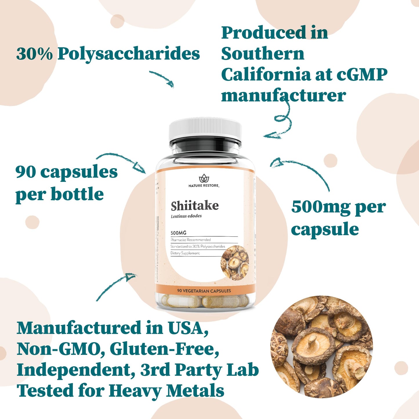 Nature Restore Shiitake Mushroom Extract Supplement Capsules, 90 Count