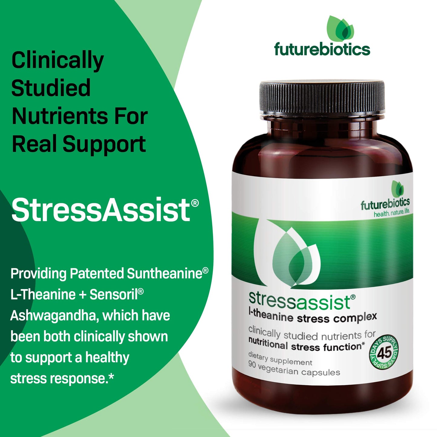 Futurebiotics Stressassist L-theanine Ashwagandha and Rhodiola Rosea Stress Complex Capsule, 90 Count
