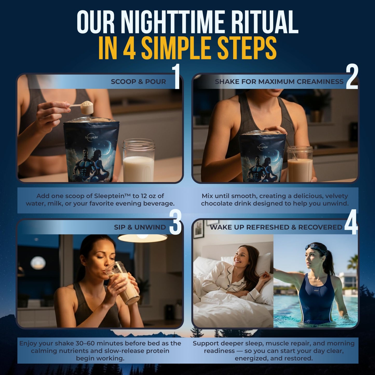 Sleeptein Sleep Support Protein Powder Nighttime Recovery, Powder, 16.32 oz