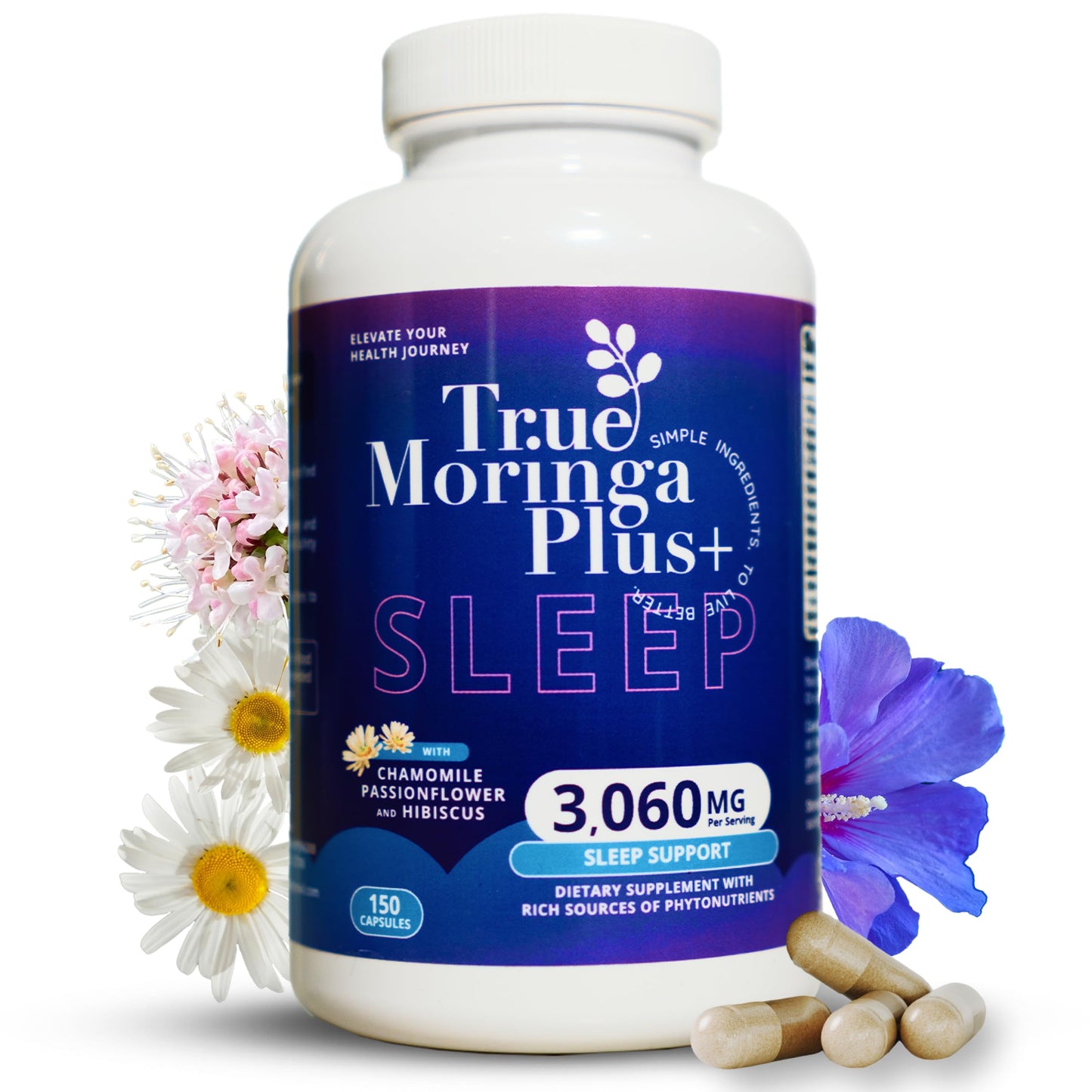 True Moringa Plus+ Sleep Support Supplement 10:1 Extract Capsules, 150 Count