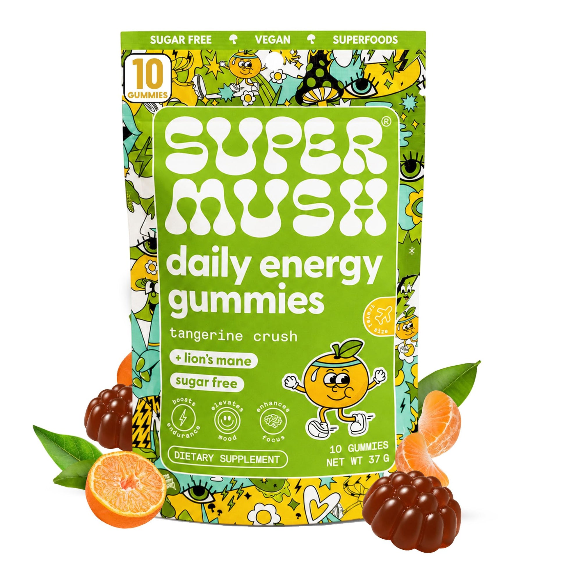 SuperMush Daily Energy Gummies - Lion's Mane & Cordyceps, 10 Count