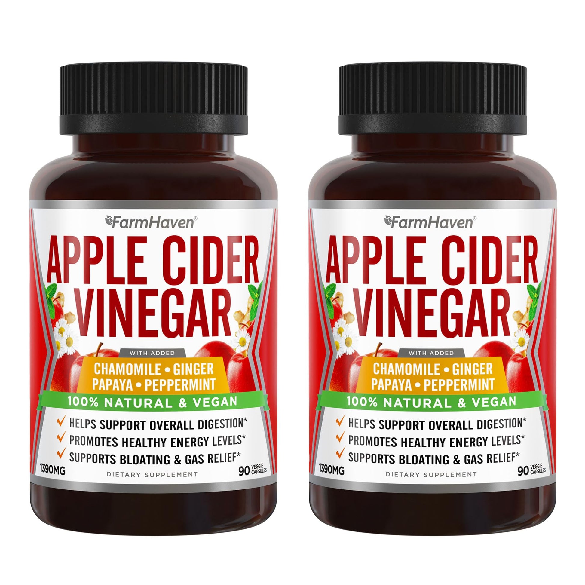 FarmHaven Apple Cider Vinegar Capsules with Ginger, Papaya & Chamomile (1390mg) 180 Capsules
