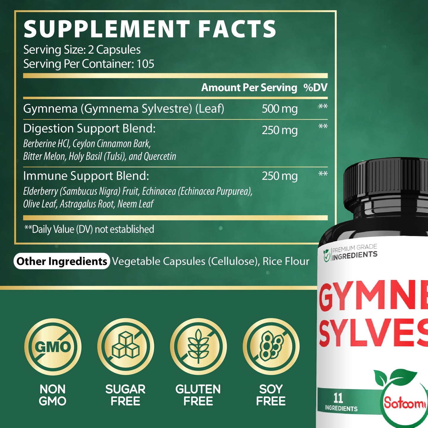 Satoomi Gymnema Sylvestre 1000mg Capsule 210 Count