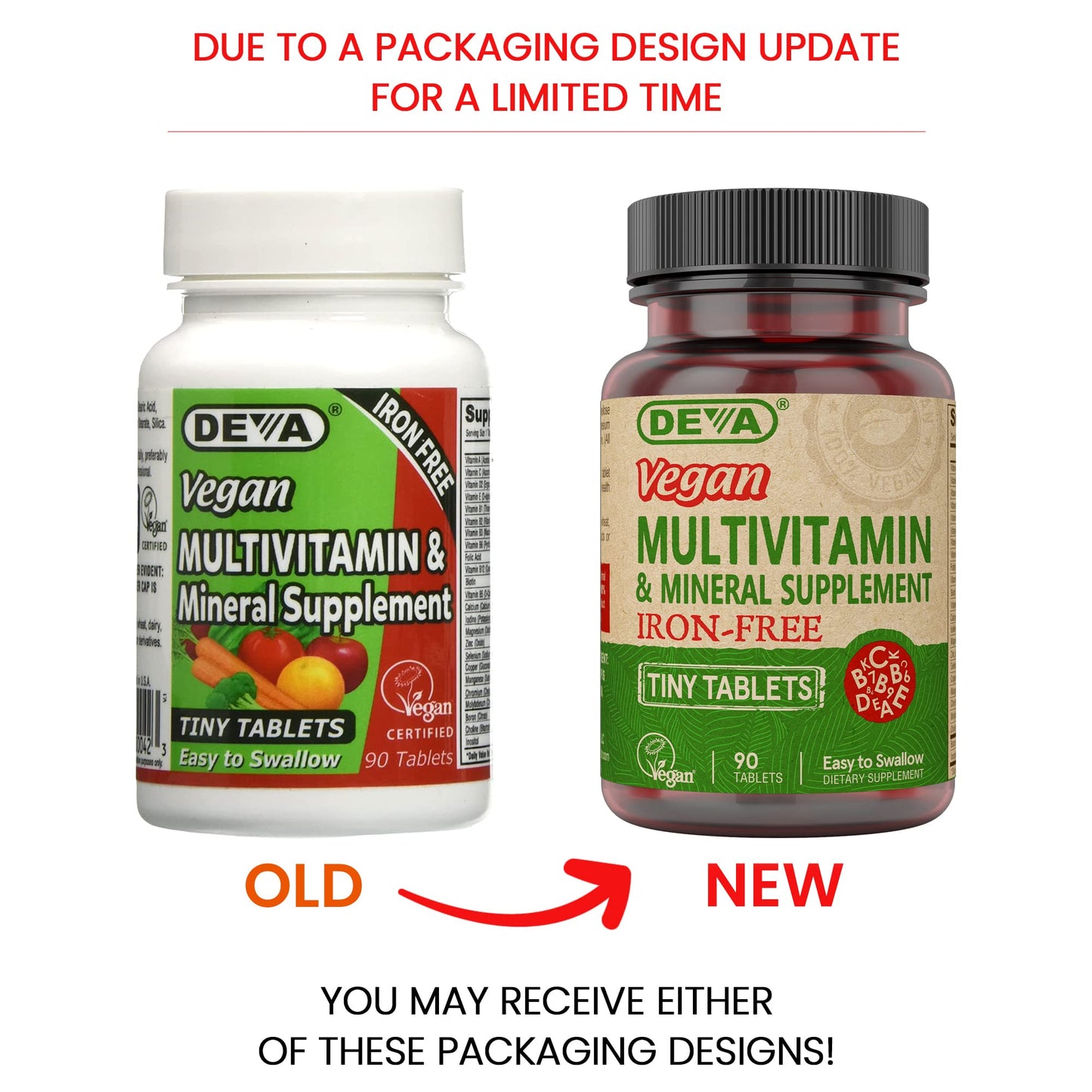 DEVA Vegan Multivitamin and Mineral Supplement Iron-Free, 90 Tablets