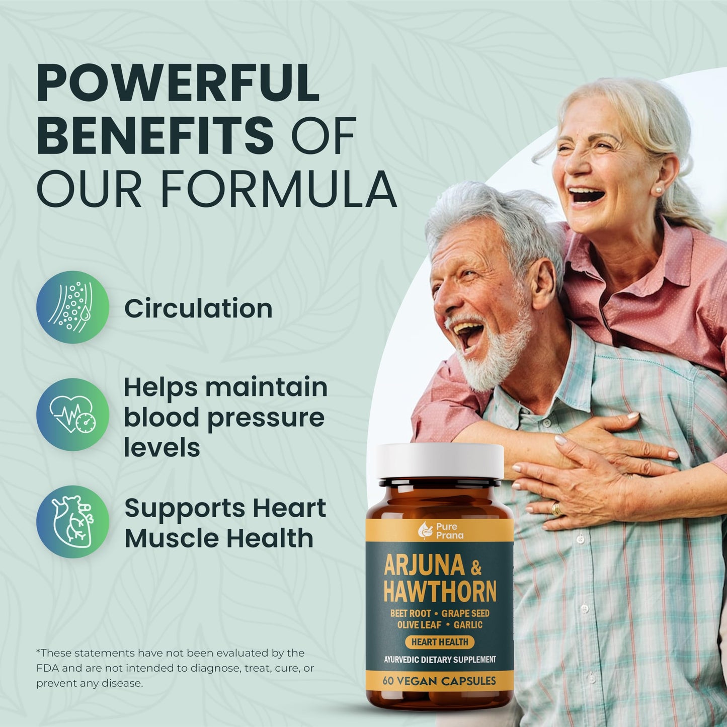 Pure Prana Arjuna & Hawthorn Heart Health Supplement with CoQ10, Beet Root, Grape Seed & Olive Leaf for Cardiovascular Support & Blood Pressure Balance Capsule - 60 Capsules