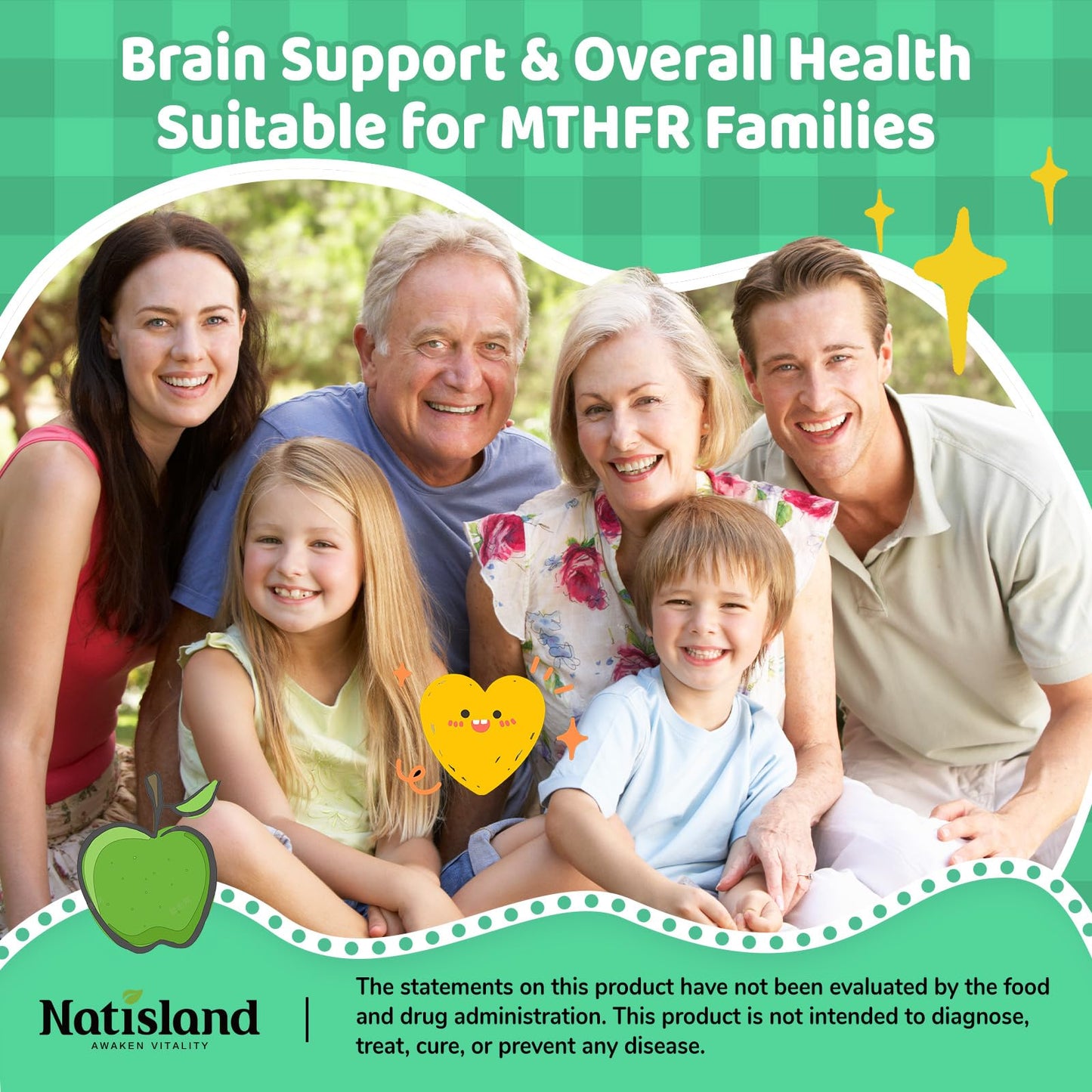 NATISLAND Methylfolate Gummies, L-Methylfolate & Methyl B12, Active Folate Supplement, 60 Gummies