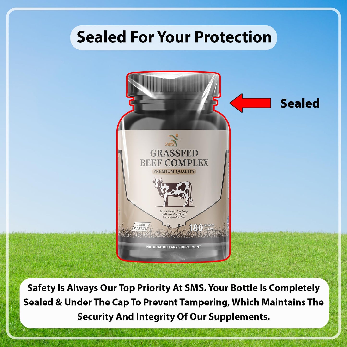 SMSHEALTHPRODUCTS.com Beef Organ Supplement - Grass Fed & Pasture Raised Organ Complex, 3000mg Desiccated Beef Liver, Heart, Kidney, Pancreas, Spleen - 180 Capsules