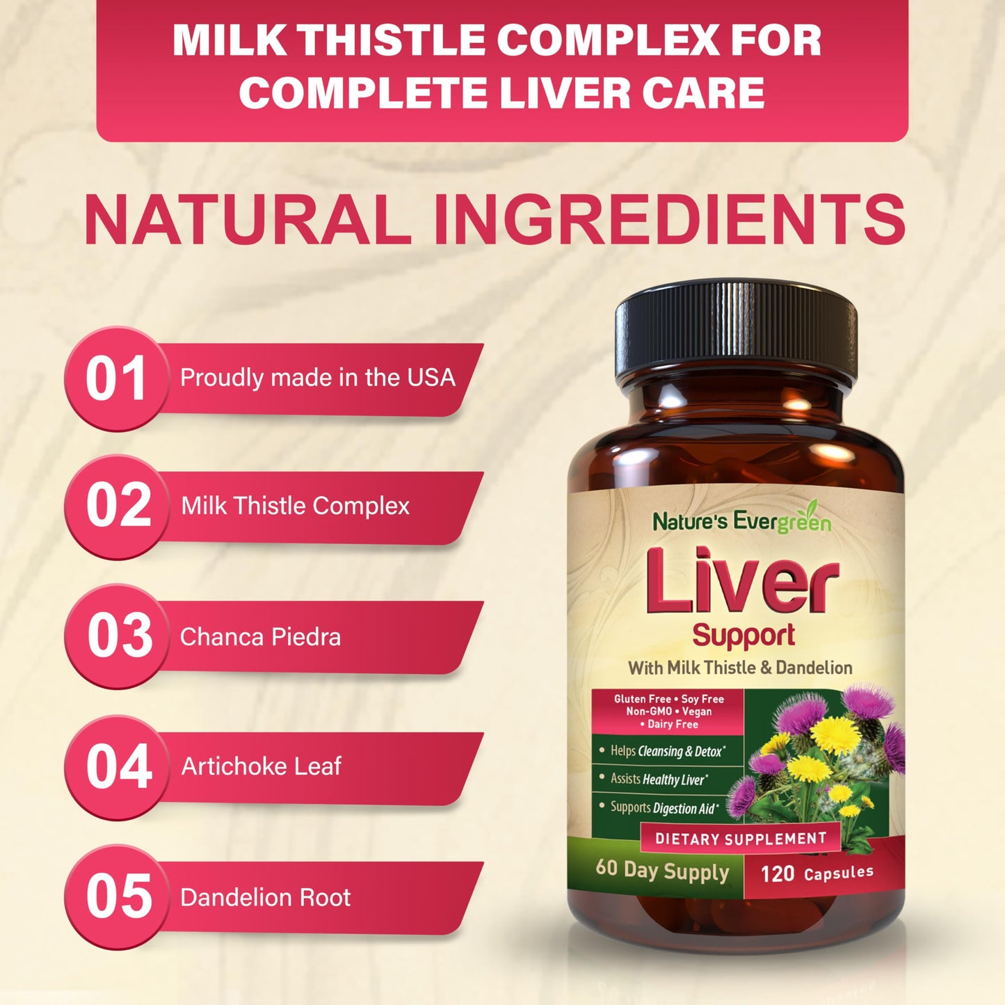 Nature's Evergreen Liver Cleanse Detox & Repair Herbal Liver Support Capsules, 120 Capsules