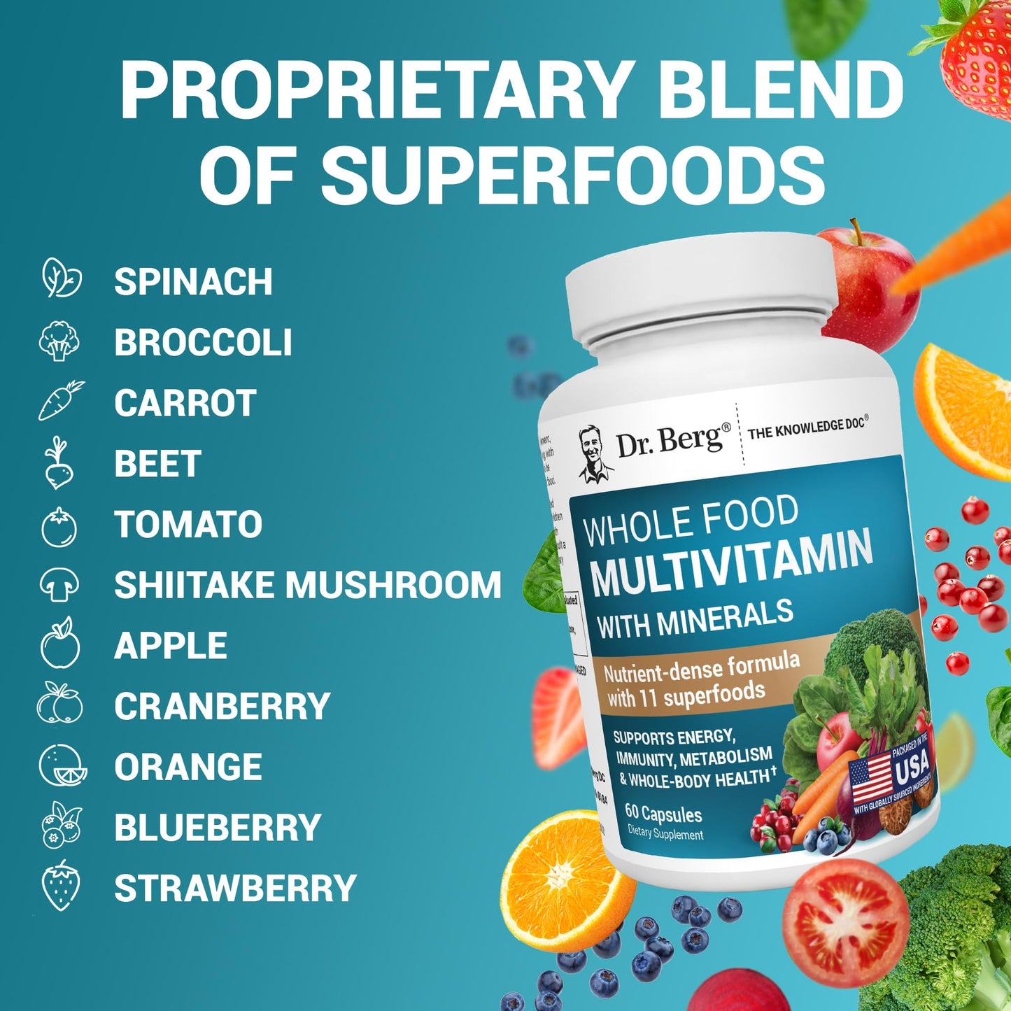 Dr. Berg Nutritionals Whole Food Multivitamin with Minerals, 60 Capsules