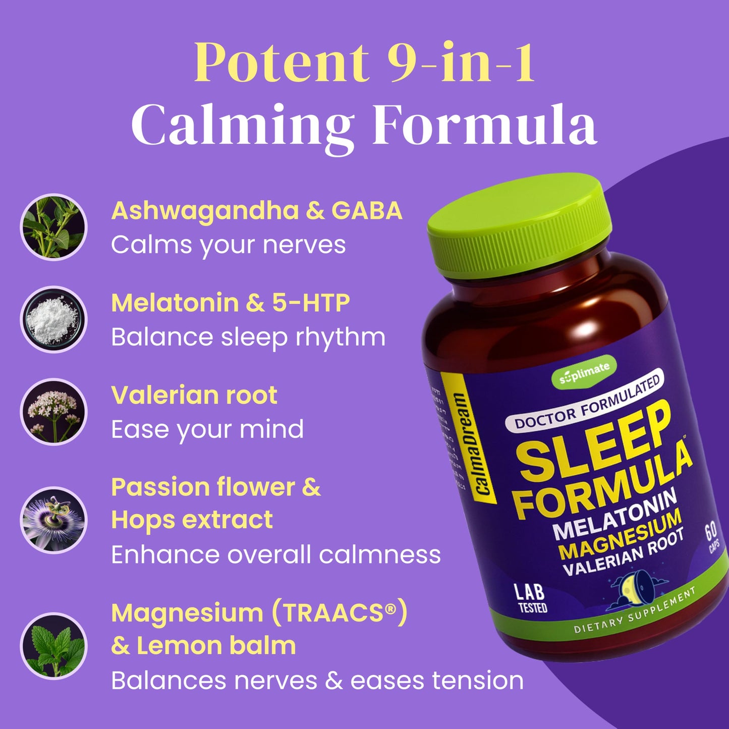 SUPLIMATE 9-in-1 Melatonin Sleep Aid for Adults Capsule, 60 Count