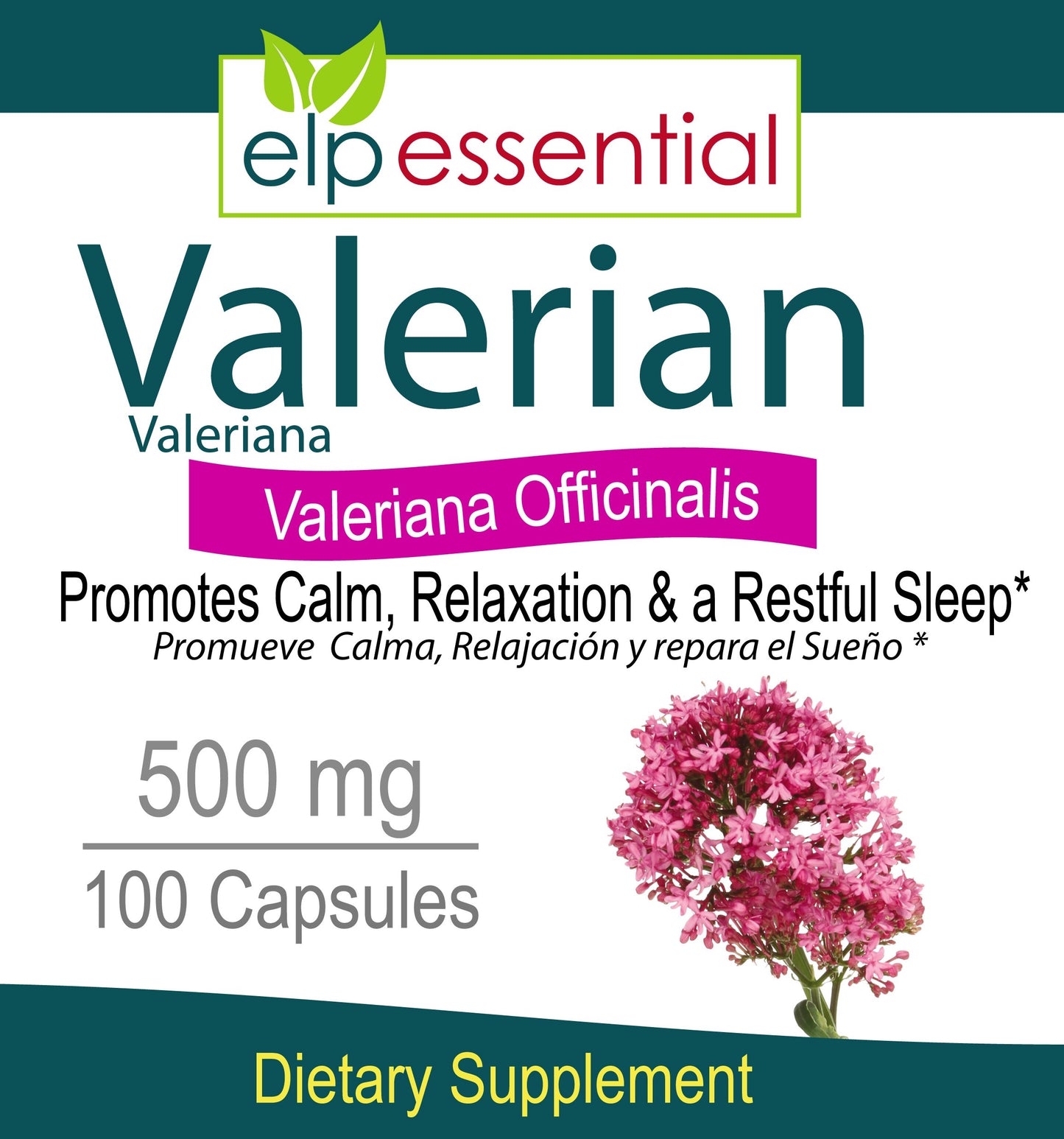 ELP ESSENTIAL Valerian Root 500mg Capsules 100 Count