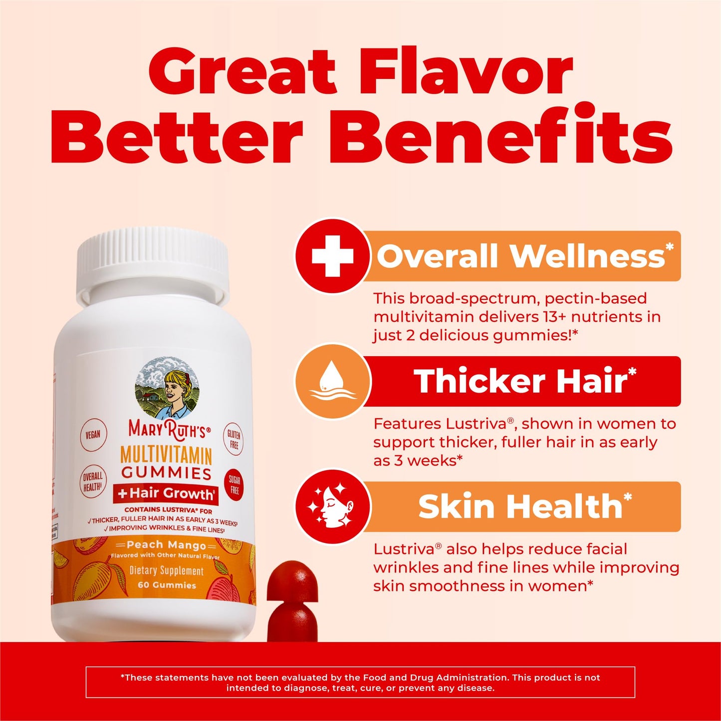 MaryRuth's Multivitamin + Hair Growth Gummies 60 Count