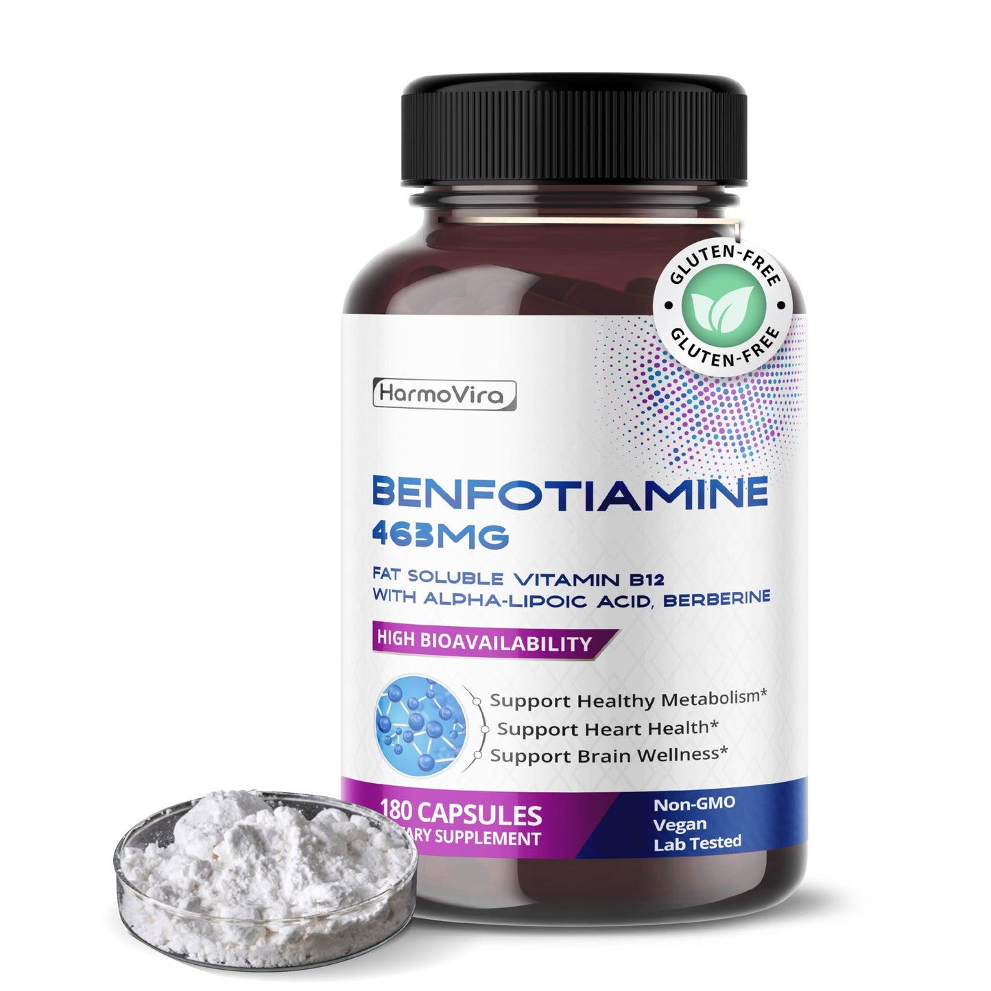 HarmoVira Benfotiamine with Alpha-Lipoic Acid & Berberine Capsules 180