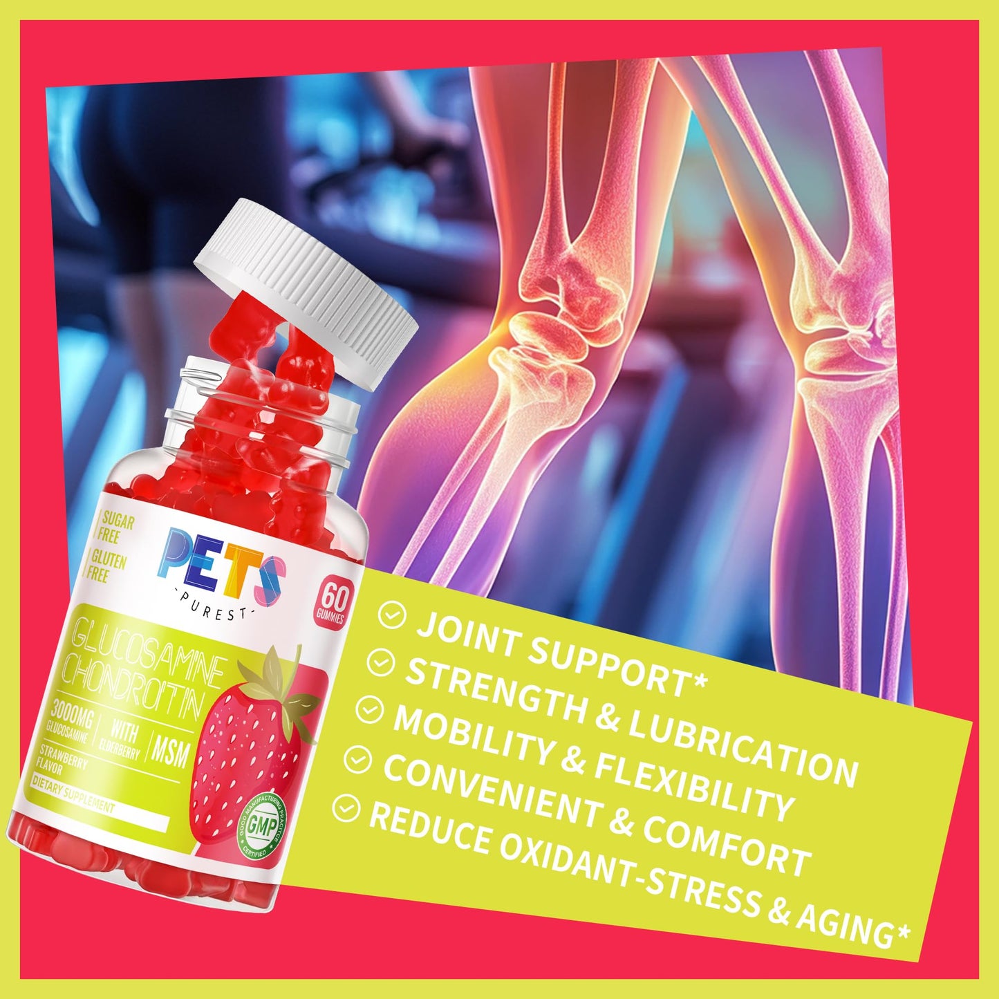 Pets Purest Glucosamine Chondroitin Gummies with MSM & Elderberry Extra Strength, 120 Gummies