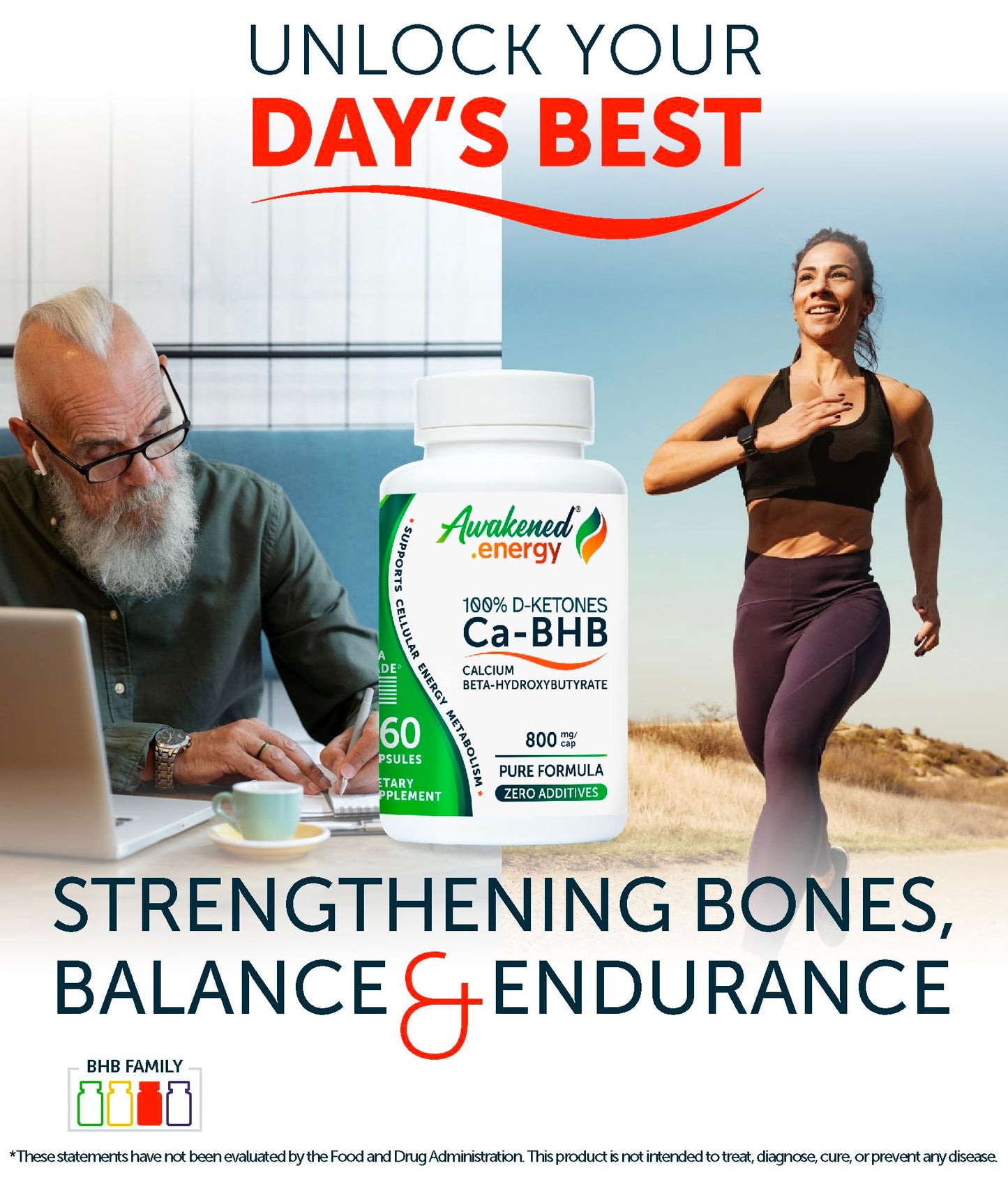 Awakened.energy Ca-BHB Calcium Beta-Hydroxybutyrate Supplement Capsules 60 Count